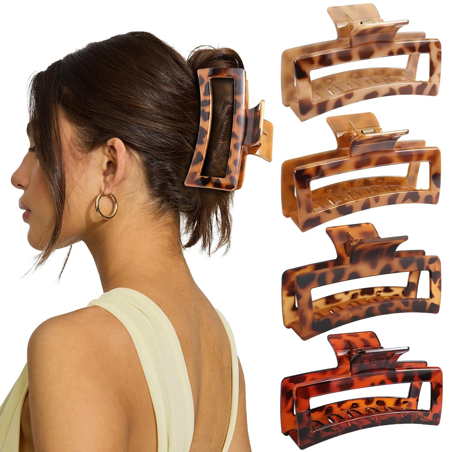 Extra Large Claw Clips for Women - 4 PCS Jumbo Matte Hair Claws for Thick Long Curly Hair | Non-Slip Rectangle Design