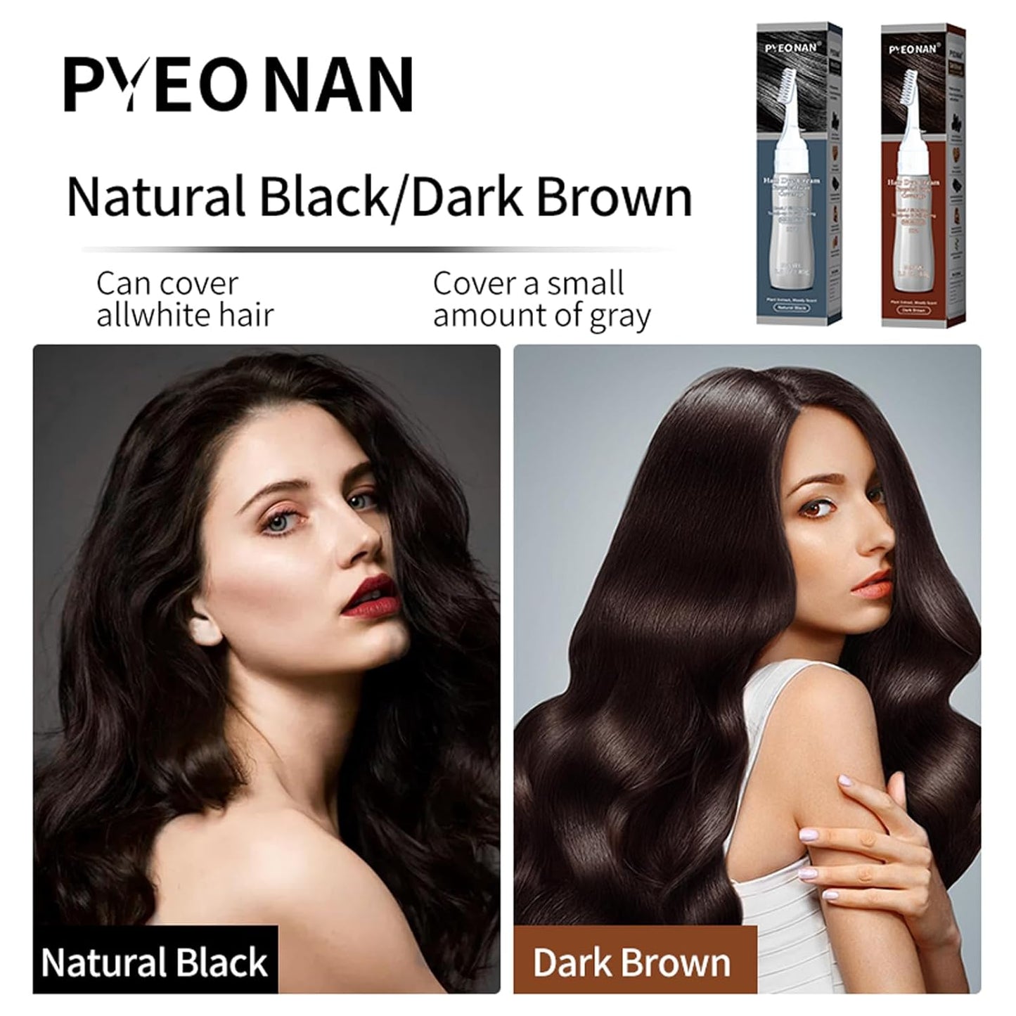 Unisex Hair Dye Cream - Natural Plant Extracts for Targeted Gray Coverage | 2-in-1 Dark Brown Haircare