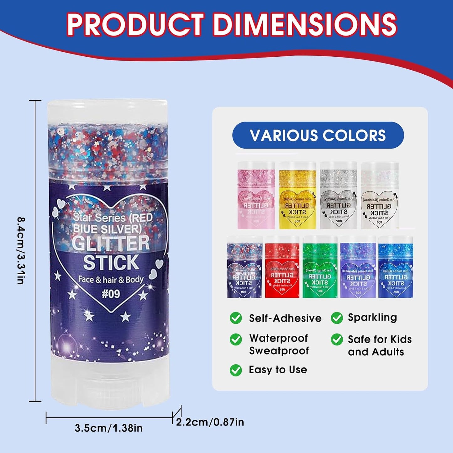 Body Glitter Stick - 4th of July & Mardi Gras Sparkling Face & Hair Glitter | Chunky Mermaid Sequins for Festivals