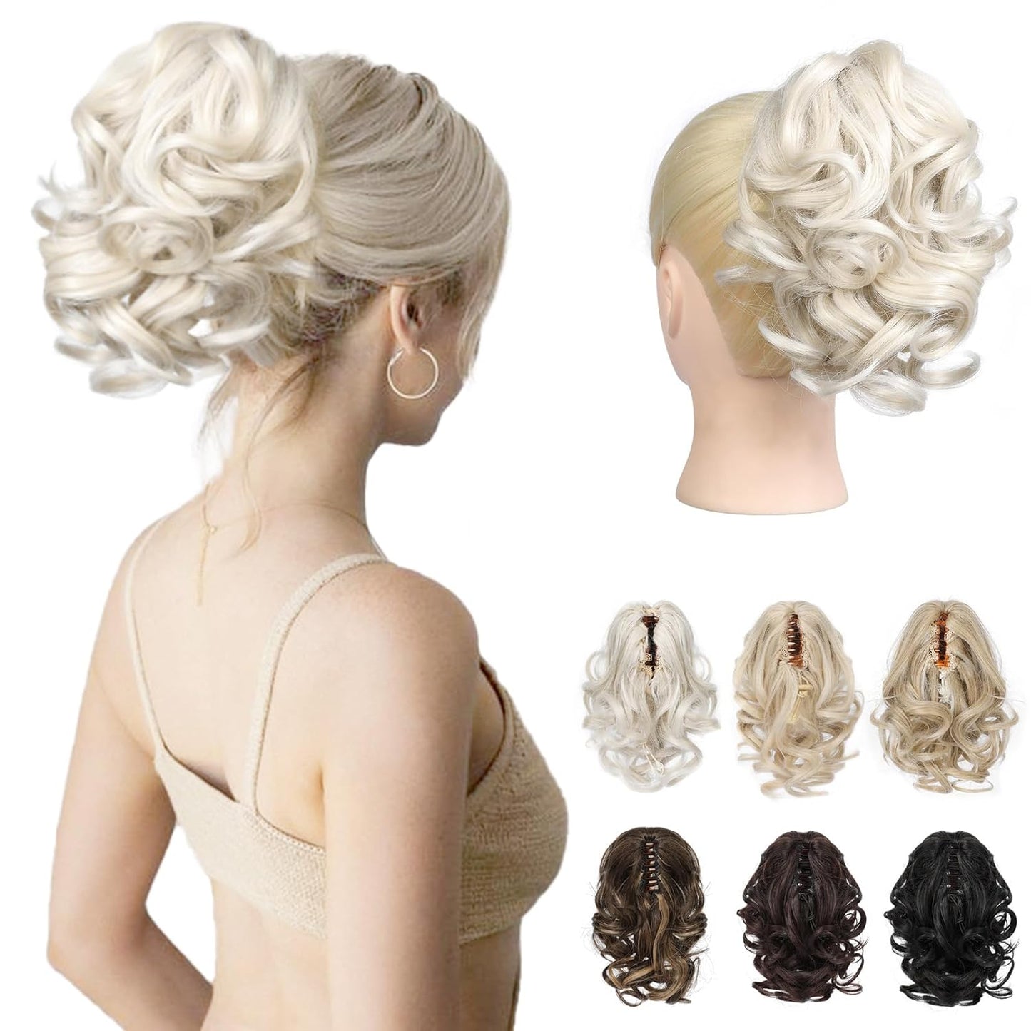 Short Ponytail Extension - Classic Loose Curly Wavy Claw Clip Hairpiece for Women | Dark Brown