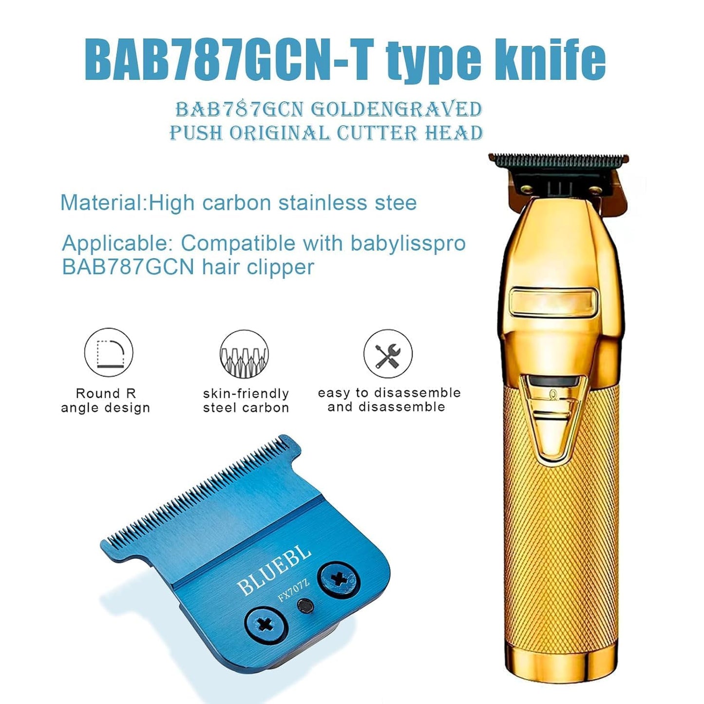 FX707Z Replacement Blades for BaBylissPRO FX787 & FX726 Trimmers - Precision Hair Outlining Blades | Blue