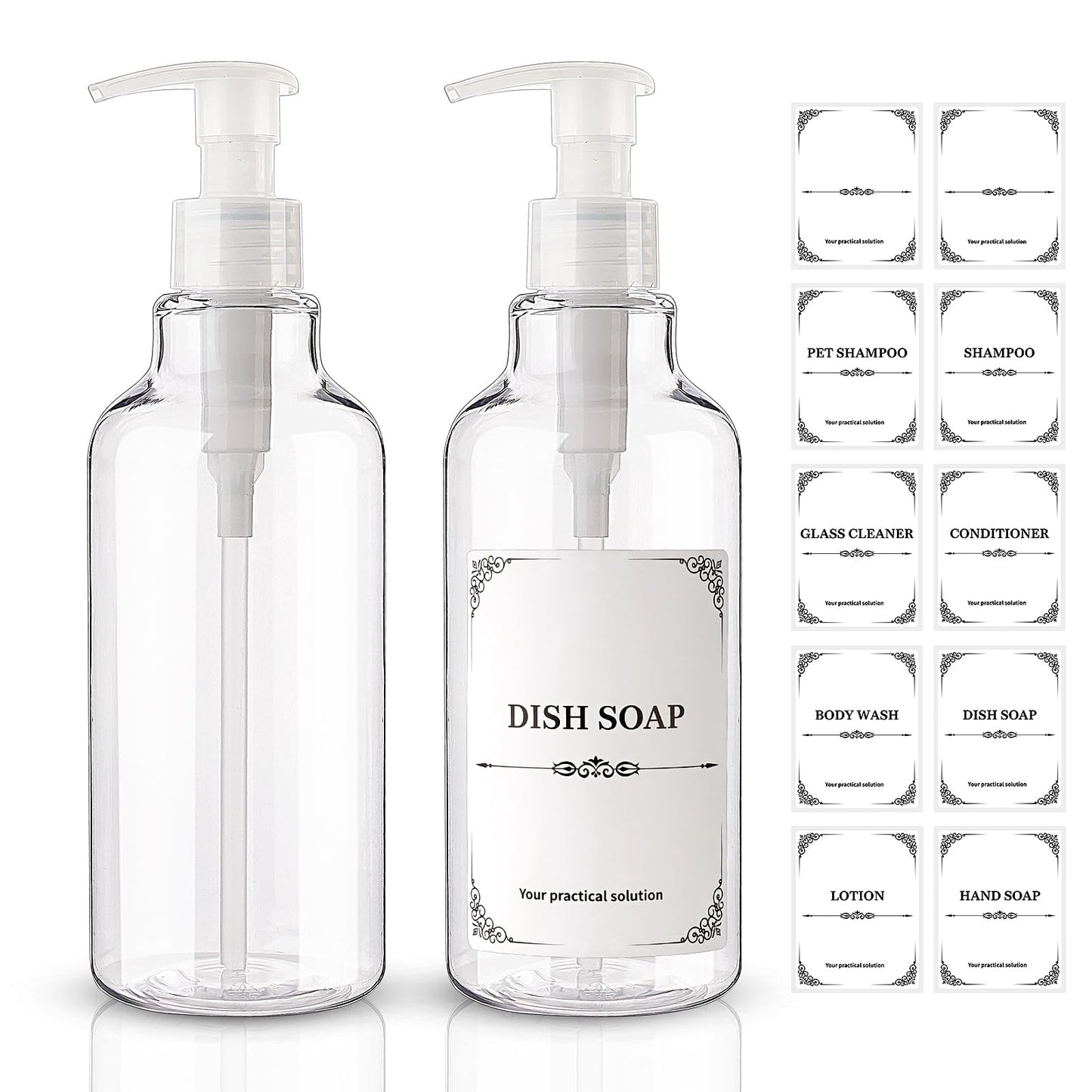 Plastic Soap Dispenser Empty Pump Bottles 16.9oz 2 Pack Refillable Liquid Hand Soap Bottle with Leak-Proof Pump for Kitchen, Bathroom, Office Clear