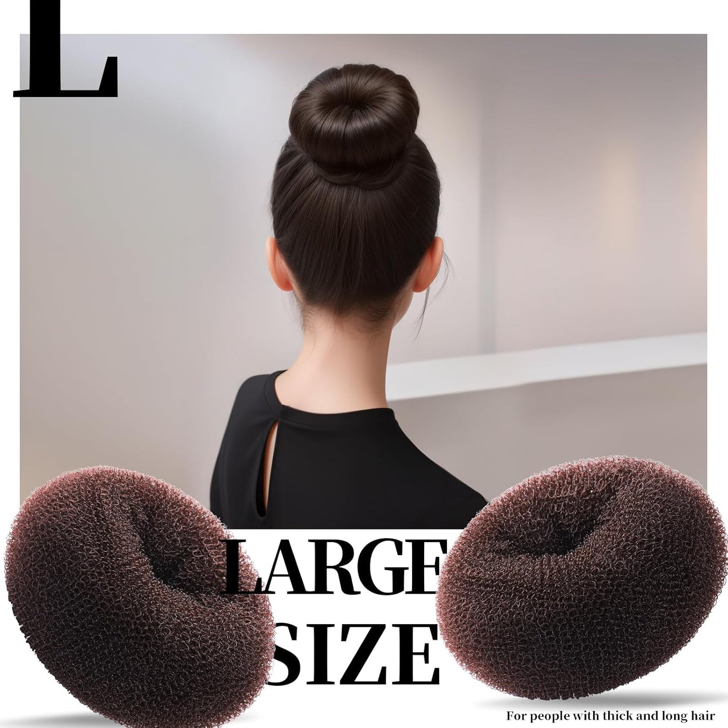 Donut Hair Bun Maker Set - Hair Bun Shaper with 3 Sizes & 5 Elastic Bands | Dark Brown Hair Accessories for Girls