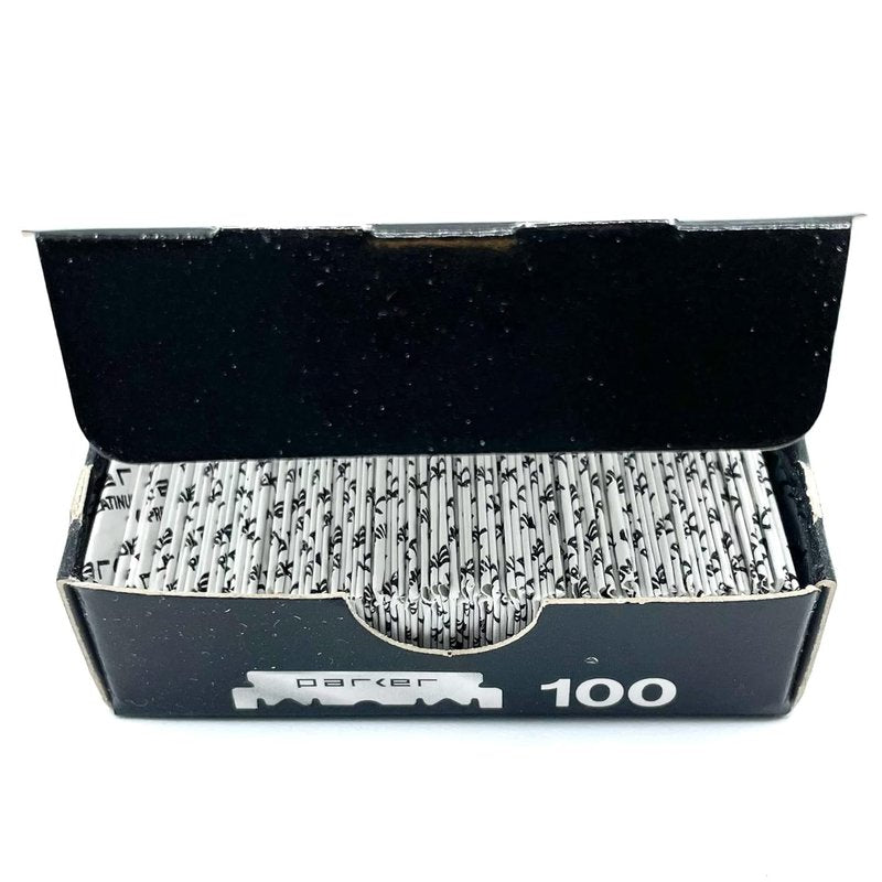 Parker Safety Razor, Premium Platinum Single Edge Razor Blades, 100 Count - For Professional Barber, Shavette and Disposable Blade Straight Razors