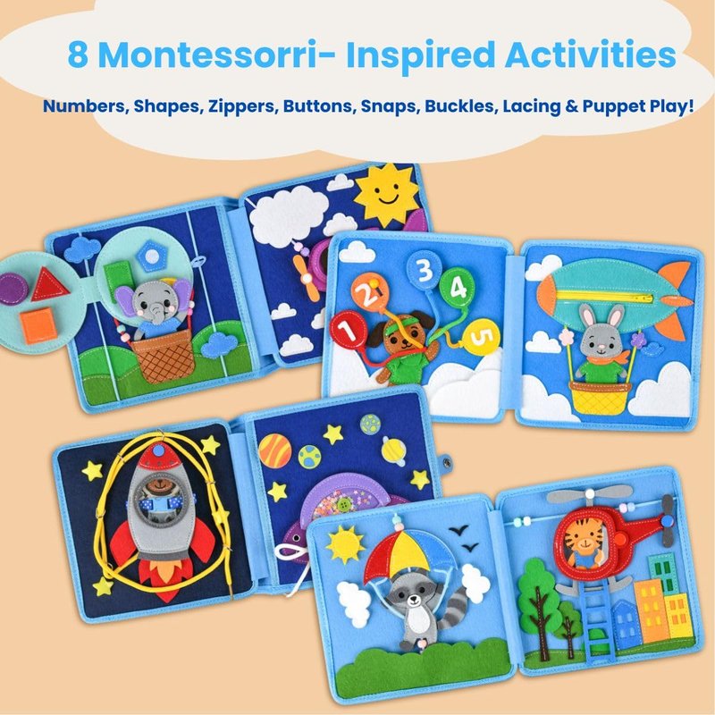 Bright Keiki Busy Book for Toddlers 1–3 – Montessori Busy Board & Educational Toys for 2 Year Old – Away We Go Travel Activity Book