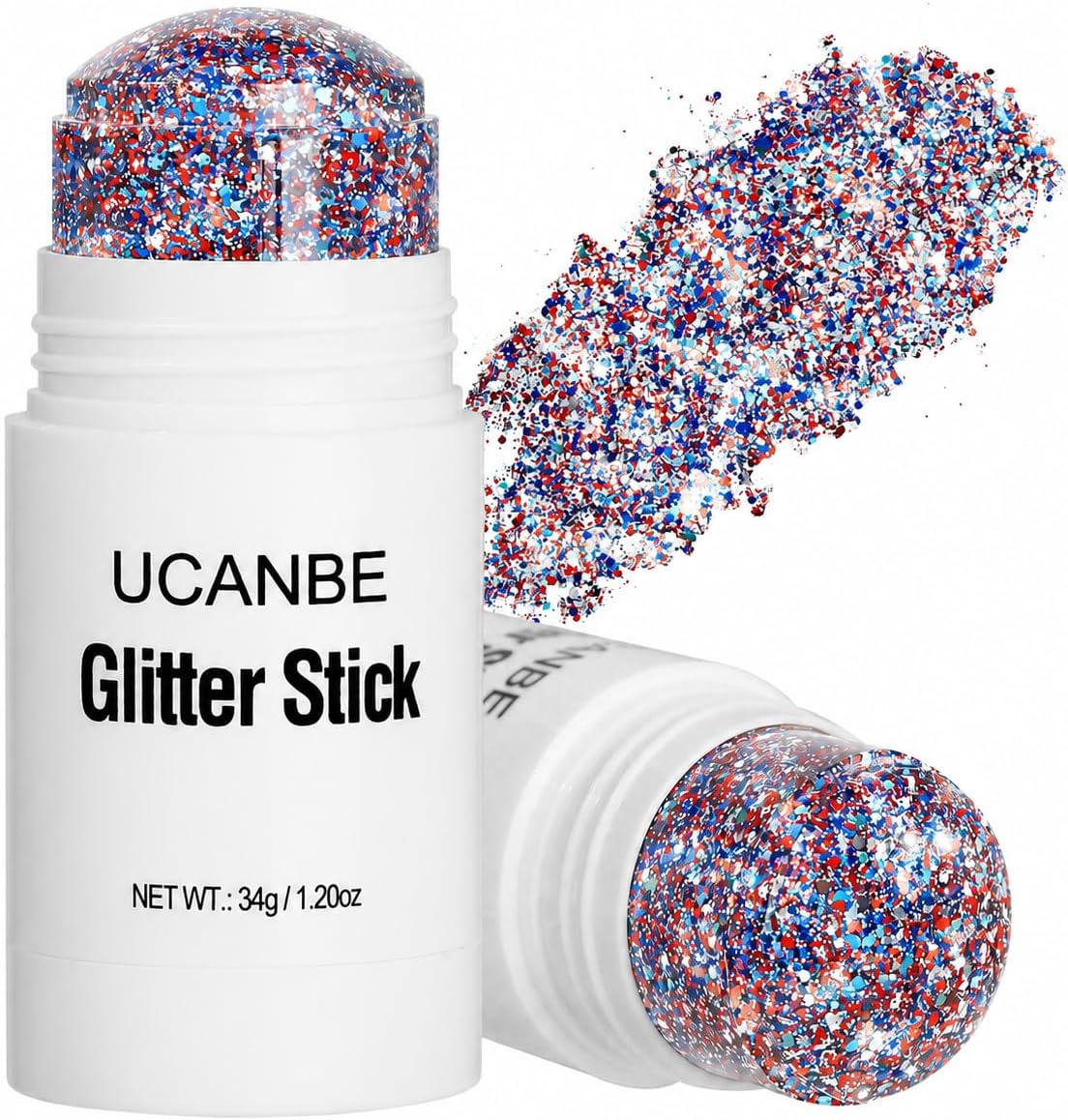 Body Glitter Stick - Red White Blue Face & Hair Makeup for Festivals | 1.2 oz Chunky Glitter