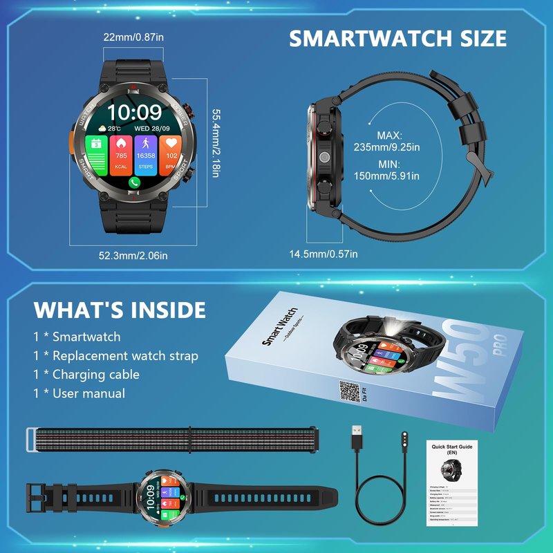Military Smart Watch for Men, 100 Days Battery/Led Flashlight/Compass/2 Straps/IP68 Waterproof Smart Watches for Men, Tactical Smart Watch Outdoor, Answer/Make Calls Fitness Tracker for iPhone/Android