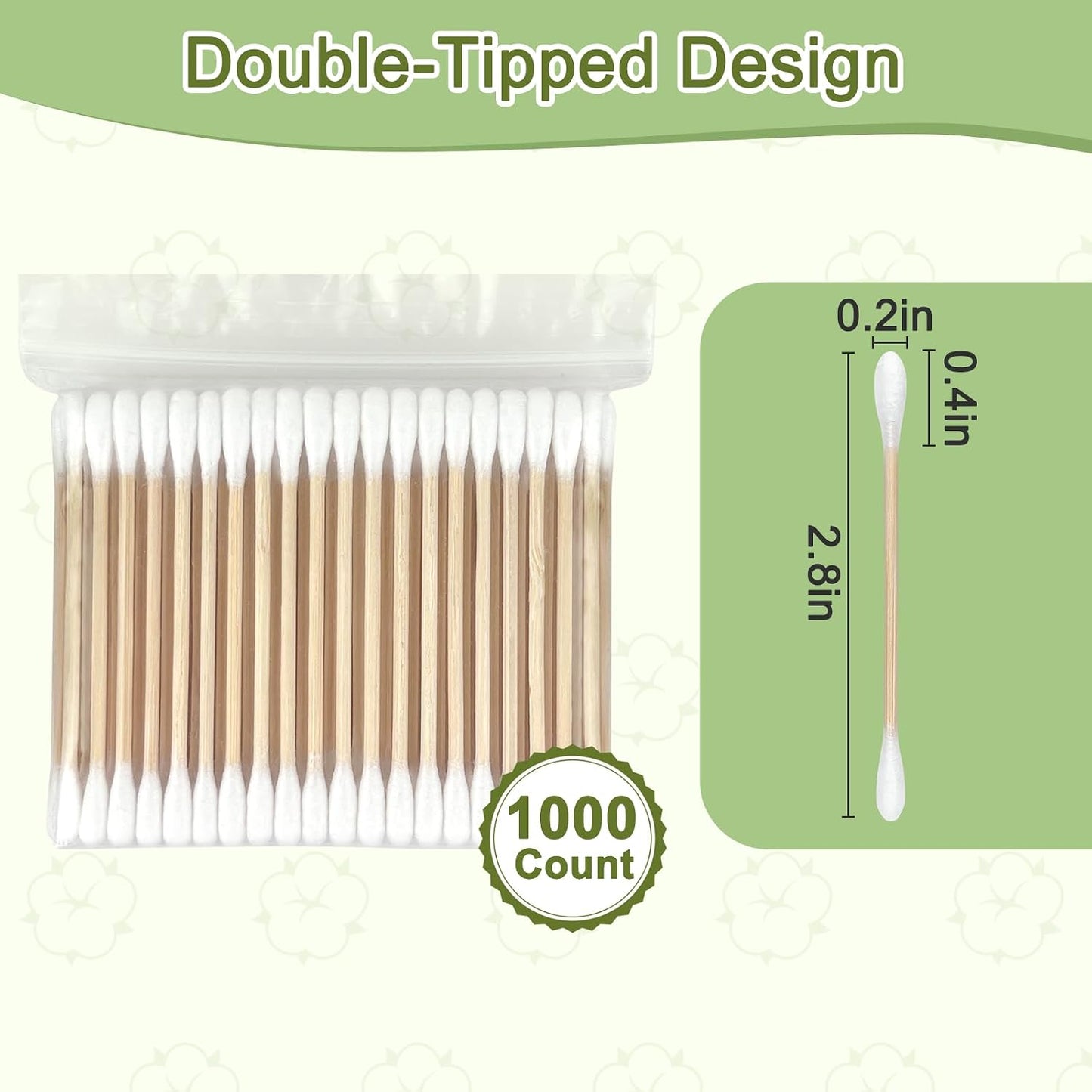 Bamboo Cotton Swabs - Biodegradable Double-Tipped Applicators for Makeup & Personal Care | 1000 Count, Gentle & Absorbent