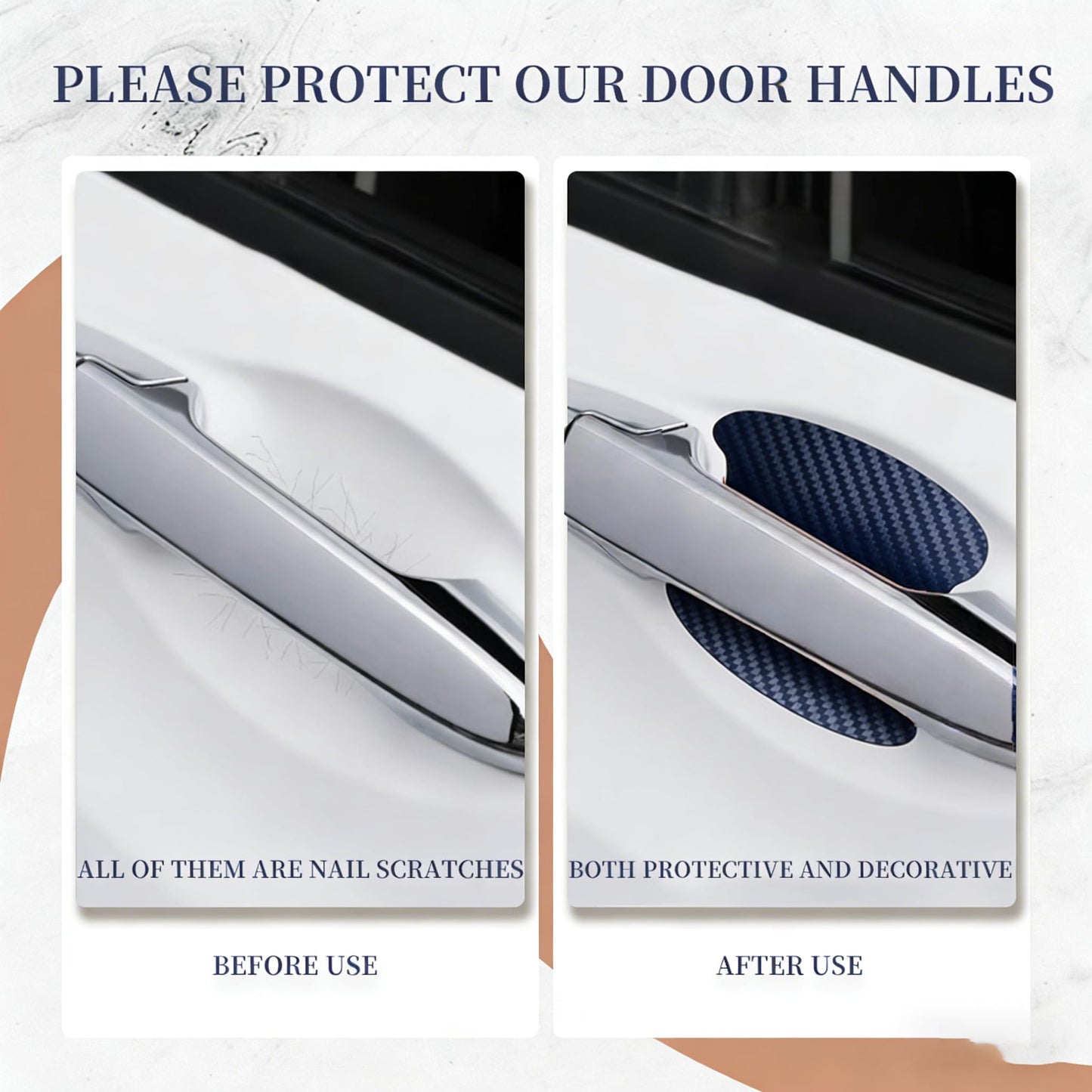 4PCS Car Door Handle Sticker Carbon Fiber Anti-Scratch Self-Adhesive Door Cup Protector for All Cars Paint Protection for Daily Use Travel,Blue