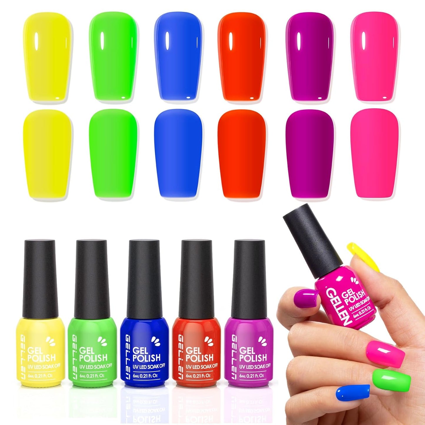 Teal Green Blue Gel Nail Polish - 6-Color Semi-Permanent Formula | No Wipe, Glossy Finish, HEMA & TPO Free