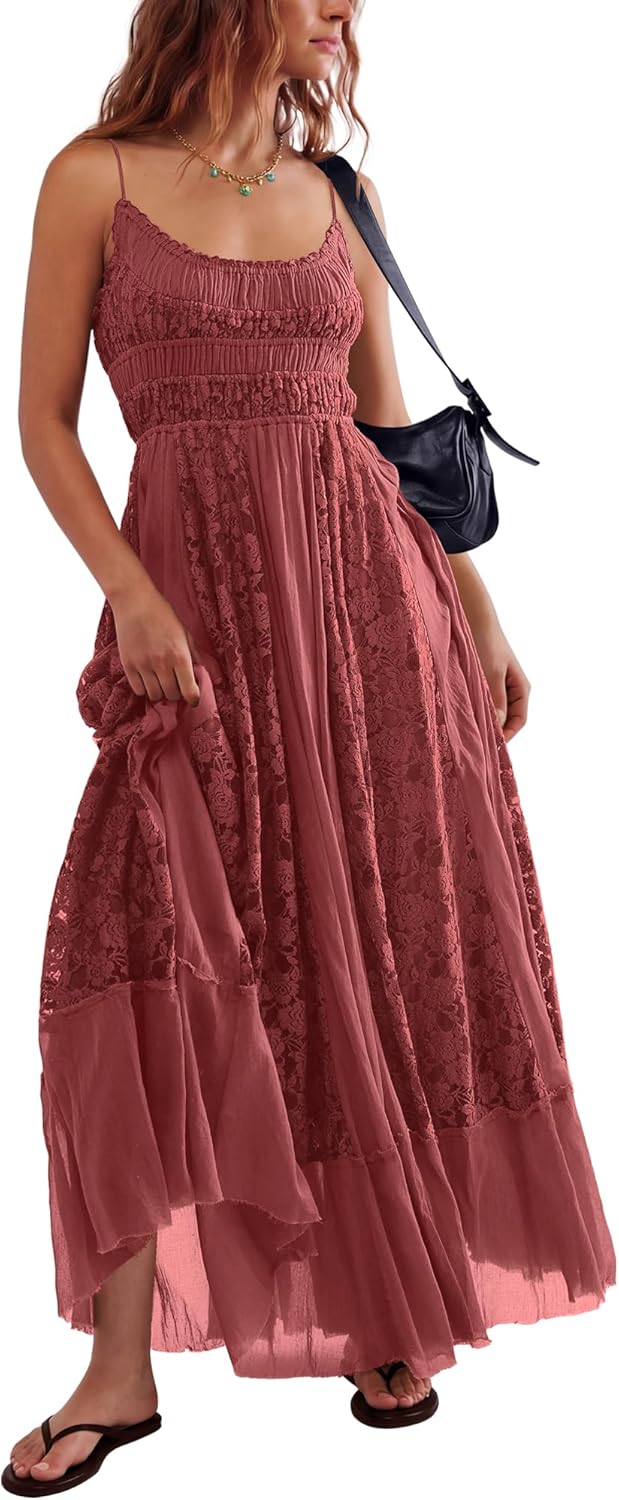 Bohemian Maxi Dress for Women - Casual Lace Floral Embroidery | Flowy A-Line Beach Dress