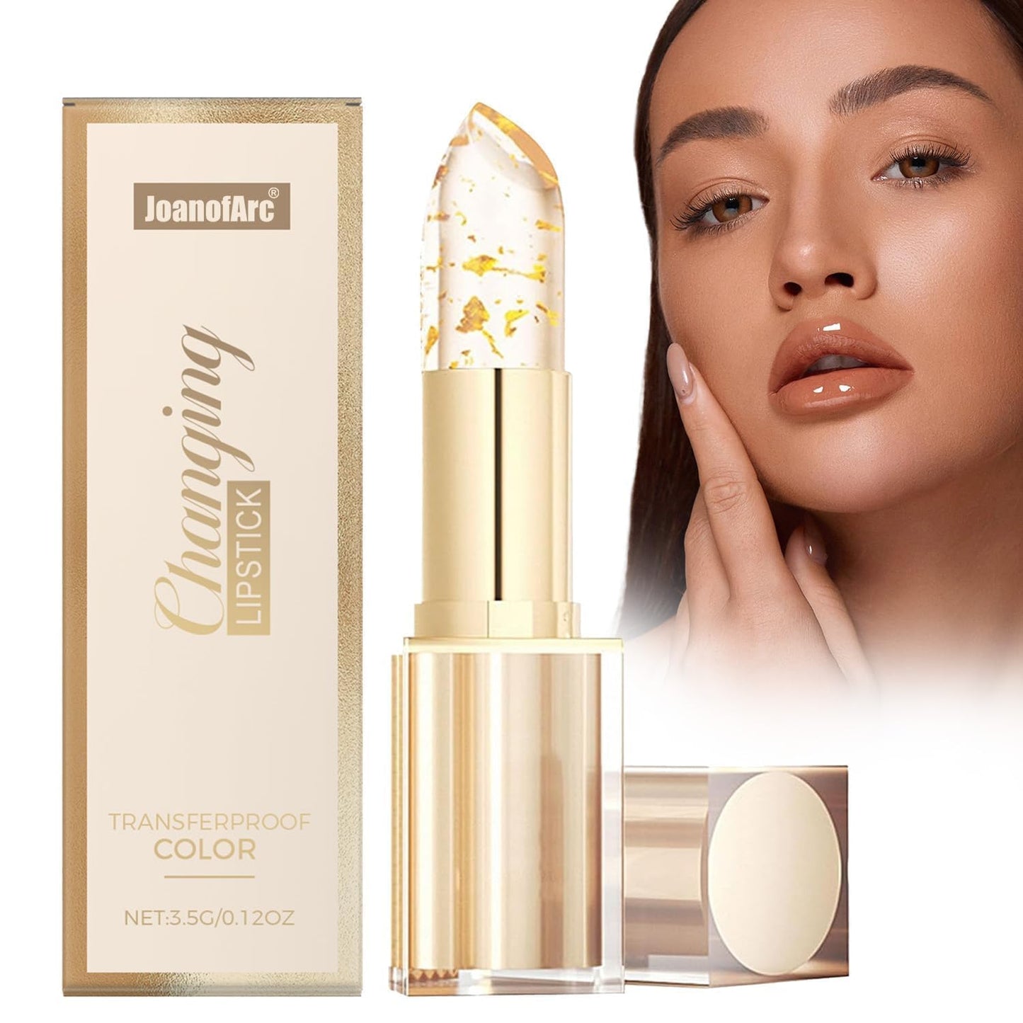 Gold Crystal pH Color Changing Lipstick - Transfer-Proof & Long Lasting 24H Moisturizing Lip Gloss | Clear to Pink, 1pc (Golden)