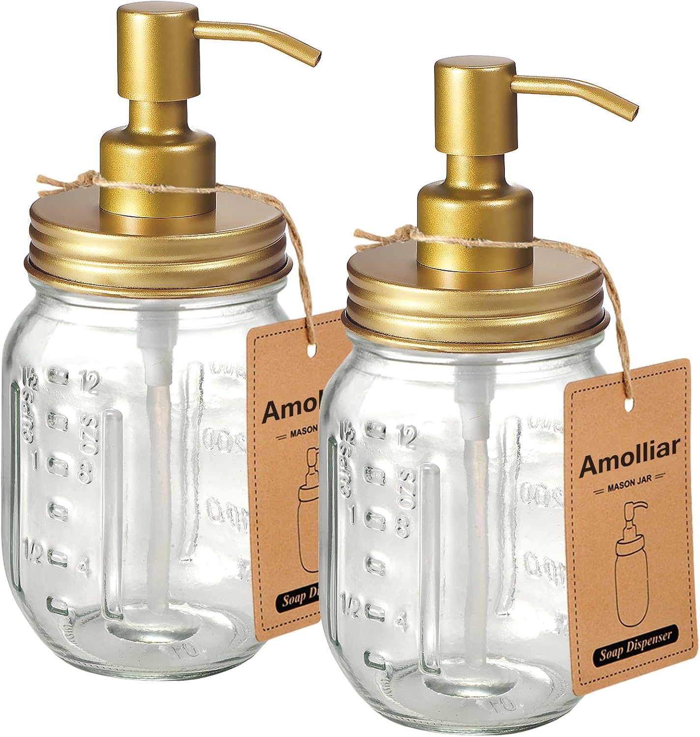 Mason Jar Liquid Soap Dispenser - 16oz Refillable Glass Pump | Black 2 Pack for Kitchen & Bathroom Decor