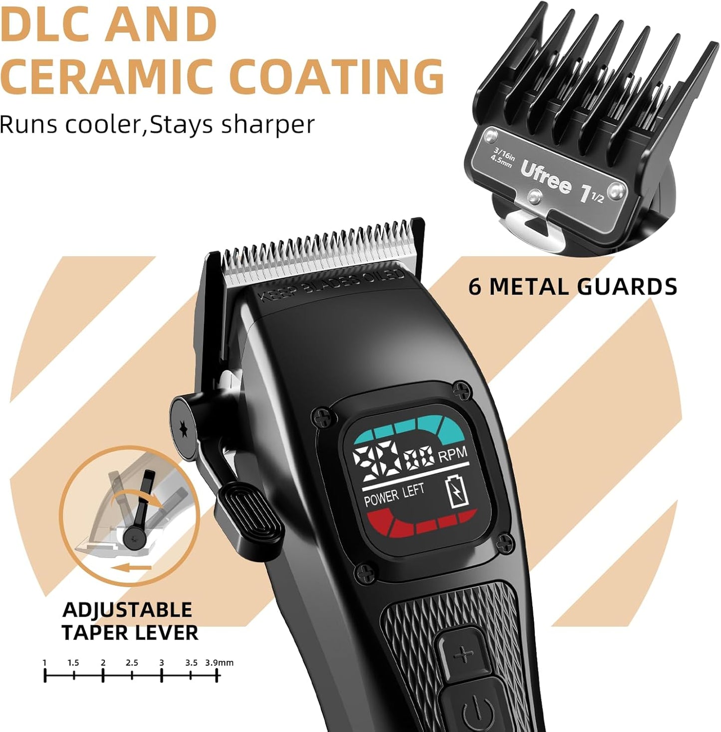 Professional Hair Clippers for Men - Cordless Barber Trimmer Set with DLC Blades | Precision Cutting Kit