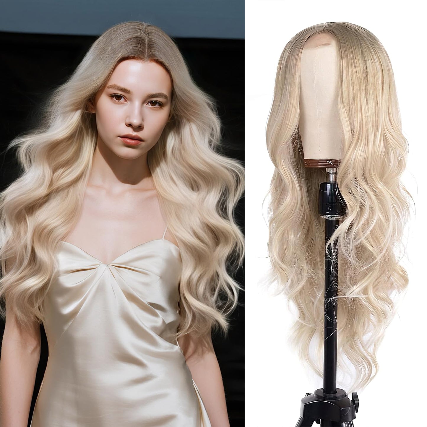 Ombre White Wig - 26 Inch Long Wavy Synthetic Hair for Daily Wear | Cosplay & Halloween