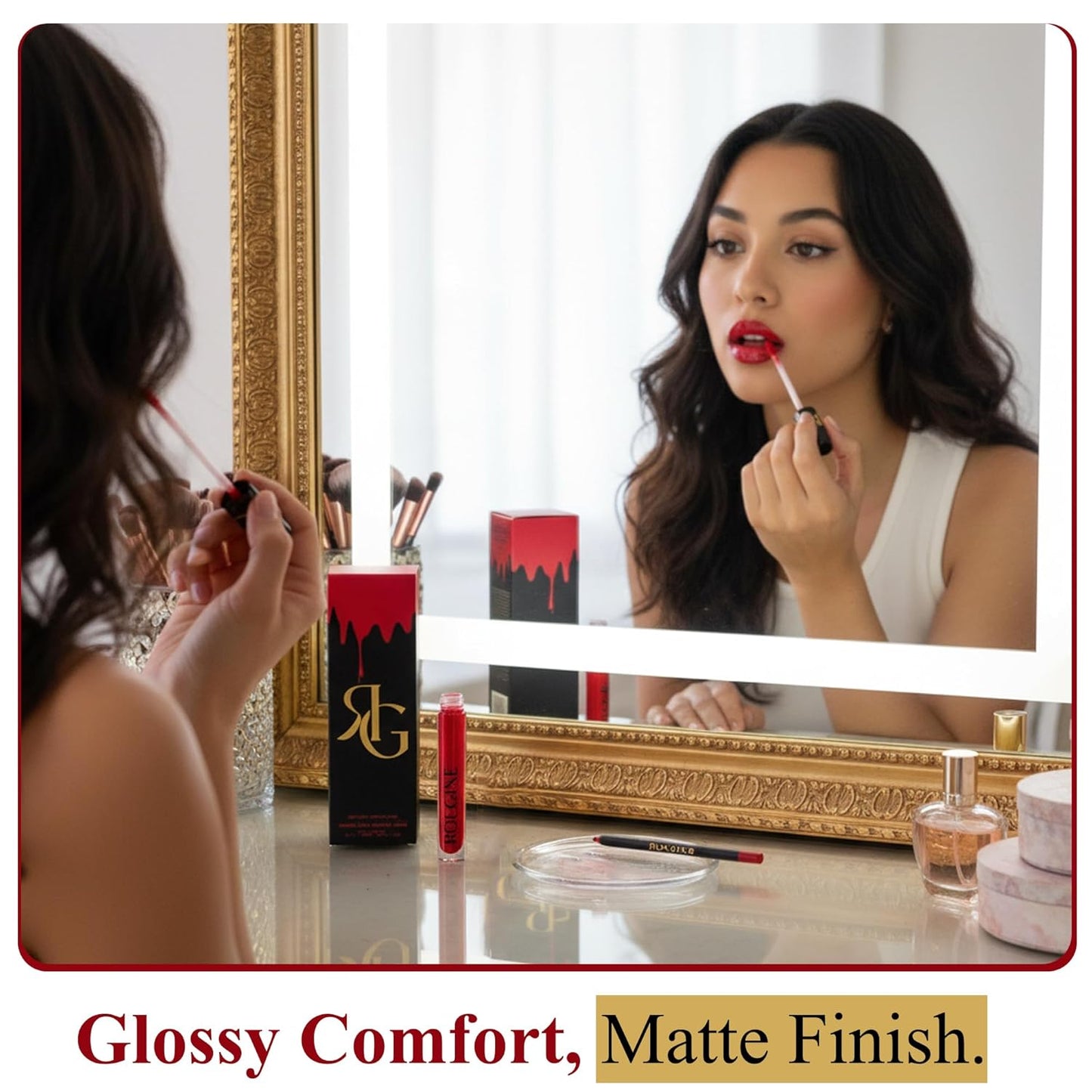 Matte Lipstick & Lip Liner Combo - All Day Wear Red Love Shade | Long-Lasting, Waterproof, Smudge-Proof Formula with Vitamin E & Shea Butter