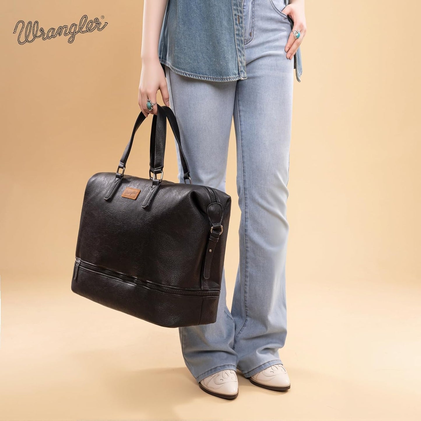 Travel Duffel Bag - Wrangler Carry-On Overnight Bag with Shoe Compartment | Women’s Weekender Bag - Black