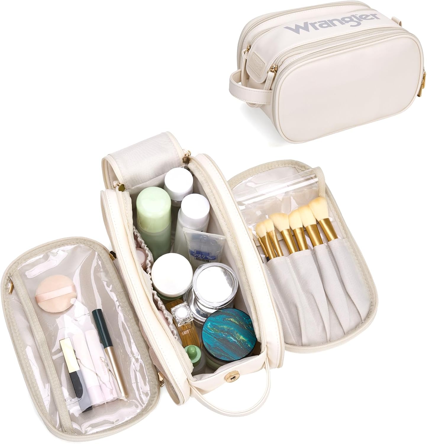 Large Makeup Bag - Travel Toiletry Organizer with Divider & Handle | Cowprint Design for Women