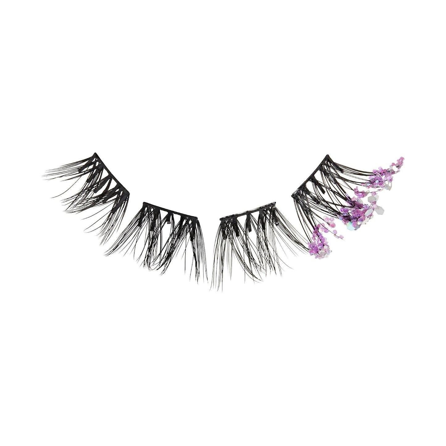 Press On Self Adhesive Eyelashes - Natural Volume 8mm-10mm Lashes with Purple Glitter | 12 Lash Clusters & Mini Applicator