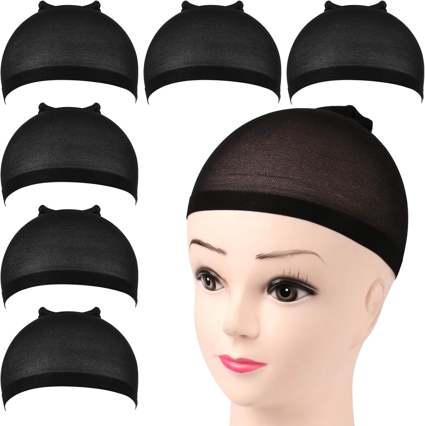 Stretchy Black Wig Caps - 6PCS Nylon Stocking Caps for Women, Girls & Kids | Comfortable Fit
