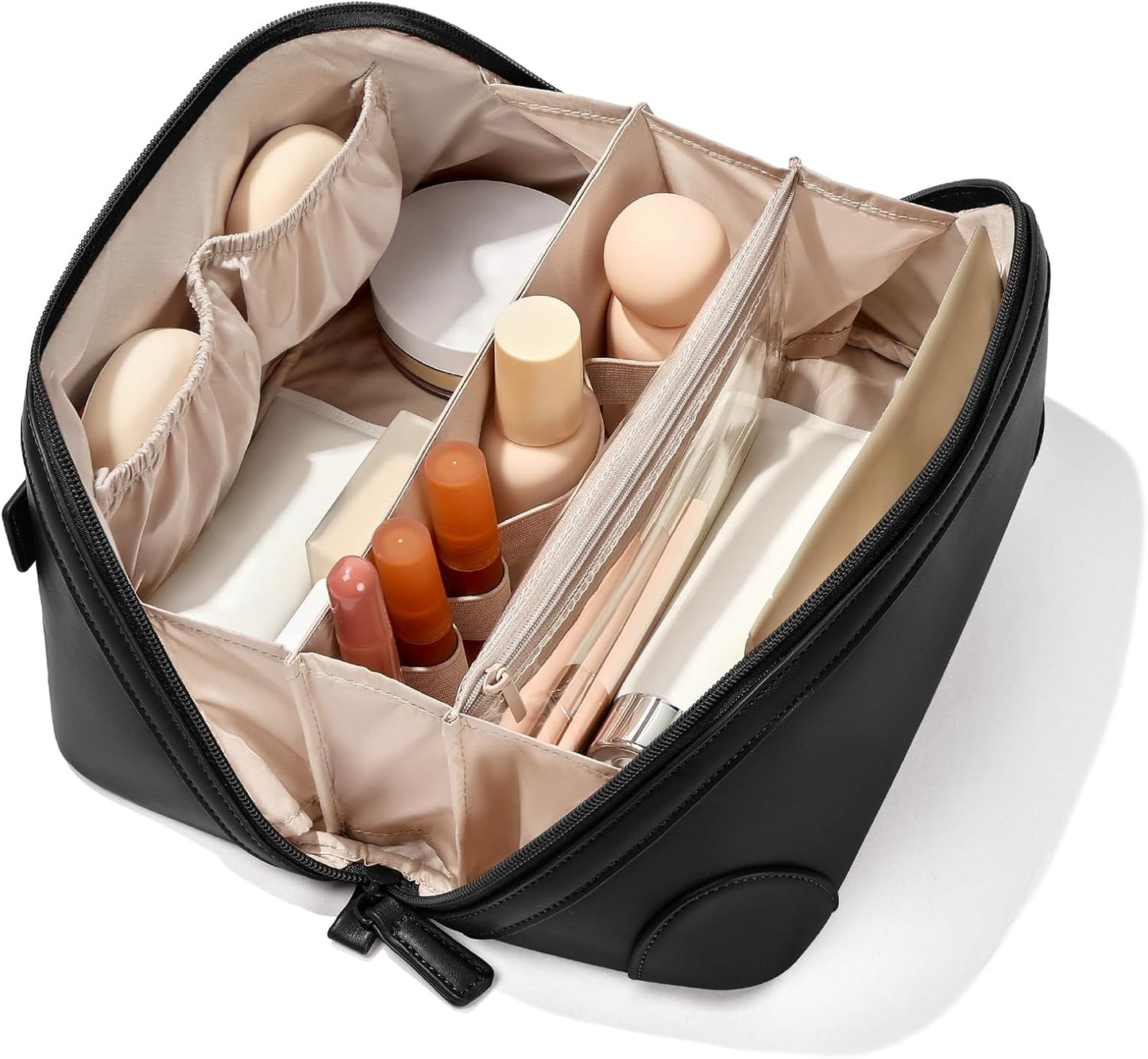Travel Makeup Bag for Women - Large Capacity Waterproof PU Leather Cosmetic Organizer | Portable Toiletry Bag for Business & Daily Use