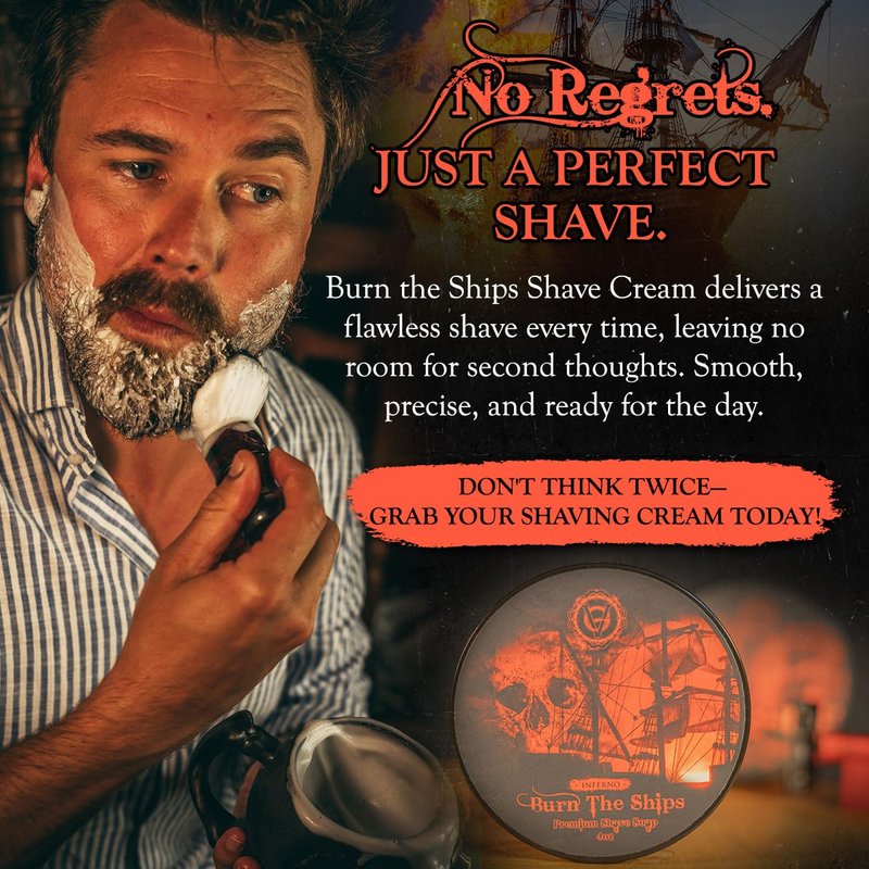 Burn The Ships Shaving Kit | Ceramic Skull Shave Bowl & Cream | Wet Razor Lather Mug | Hot Scuttle for Traditional Grooming | Shaving Soap Gift Set | Barber Accessories for Men