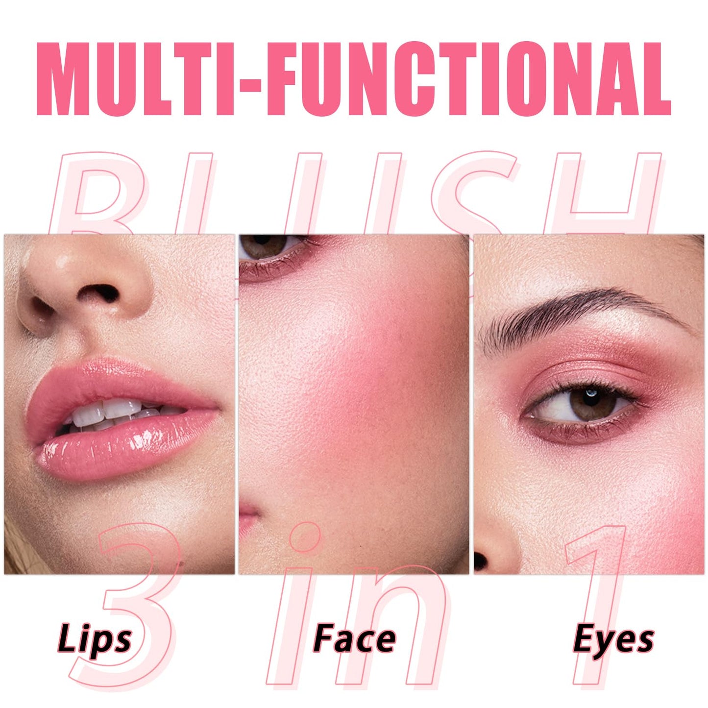 3 Pcs Jelly Blush Contour Stick for Cheeks Eyes Lips Lightweight Dewy Finish Blush Stick Waterproof Long Lasting Contour Trio Wand Face Makeup Set for Wome (3PCS)