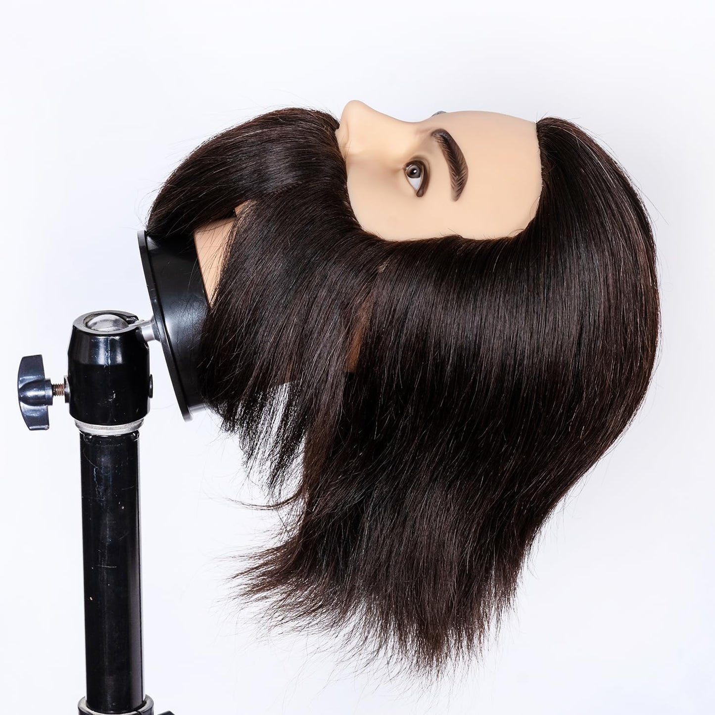 Male Mannequin Head 100% Human Hair Mannequin Head Cosmetology Mannequin Head with Stand Mannequin Head Human Hair Doll Head (Bearded Black)