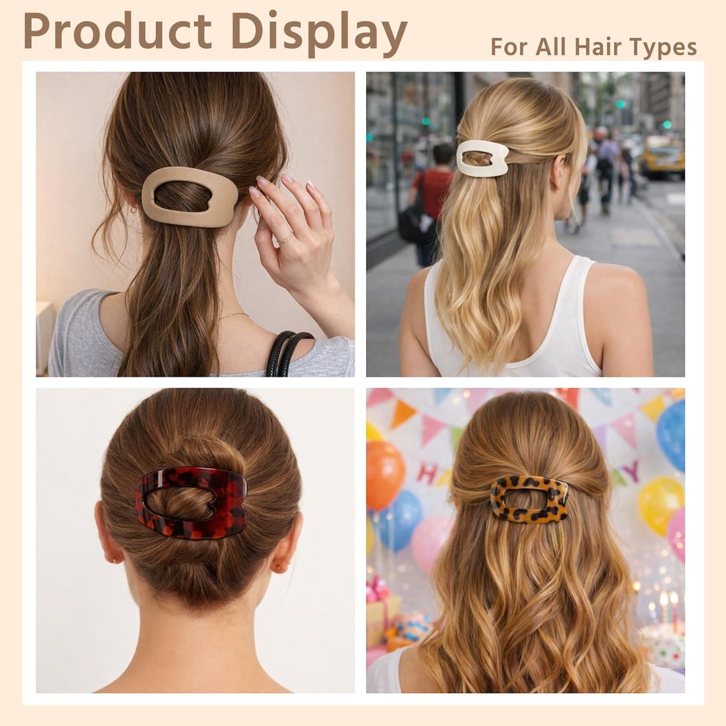 Duckbill Hair Clips - 4-Pack Flat Claw Design for Thick or Thin Hair | Casual Elegant Style