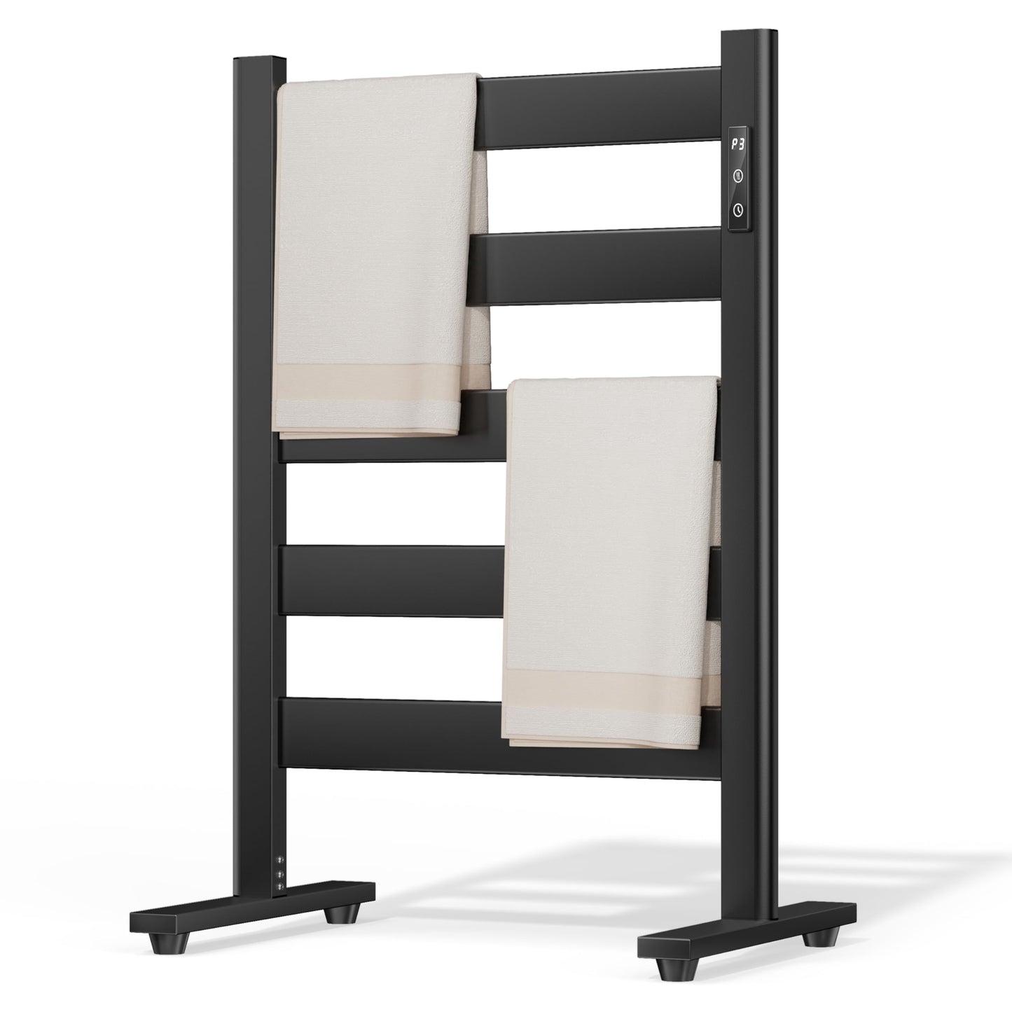 Sawlece Freestanding Towel Warmer – 5-Bar Heated Towel Rack with Timer & Adjustable Temperature, Space Aluminum, Rust-Resistant, Fast Heating in About 10 Minutes for Bathroom & Spa,Matte Black