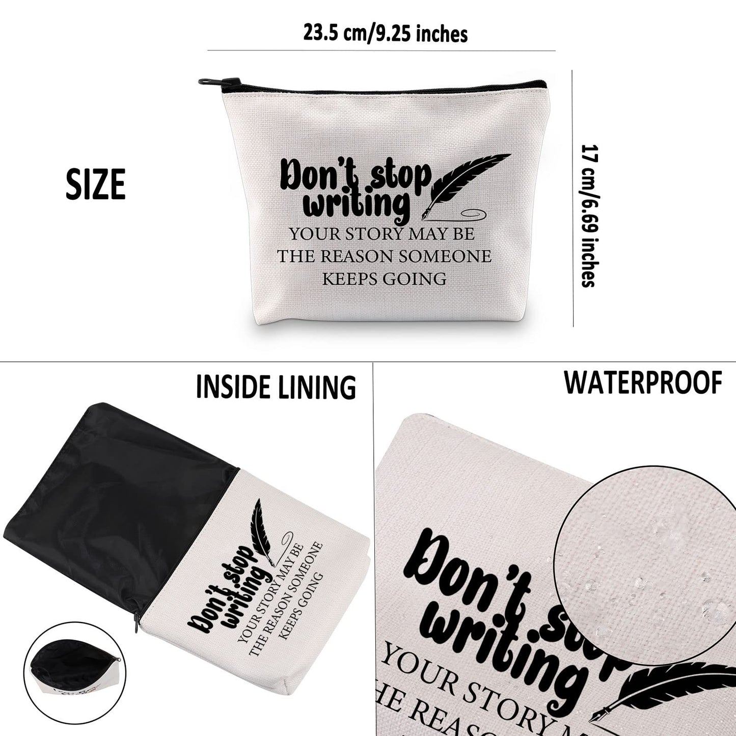 G2TUP Creative Writer Gift Don’t Stop Writing Makeup Bag Future Author Cosmetic Bag Novelist Gift Writer Appreciation Gift Zipper Travel Bag