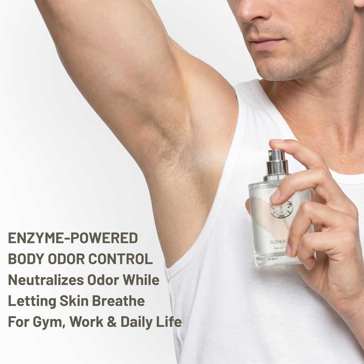 SUZHOUJINHE Enzyme Odor Control Body Mist for Men & Women Long-Lasting Underarm Hair & Body Spray Aluminum-Free Alcohol-Free Fresh Scent 1.1fl oz Travel Size for Gym Bag