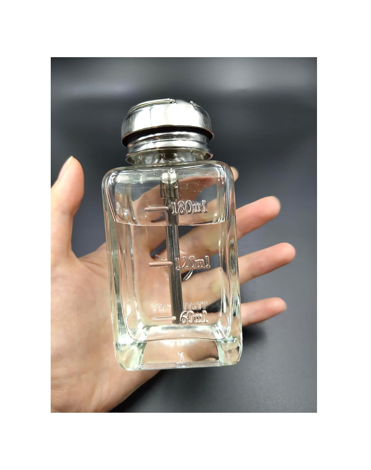 Empty Glass Pump Dispenser Bottle - 6 Oz Refillable Square Bottle for Makeup & Nail Polish Remover | 1 Pack