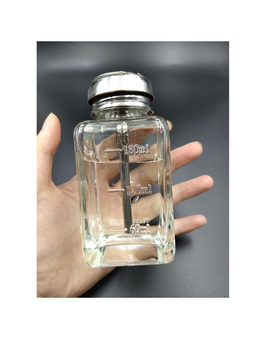 YYNGJCK 6 Oz/ 180ml Empty Glass Pump Dispenser Bottle, Square Refillable Push Down Pump Dispenser Alcohol Makeup Nail Polish Remover Bottles with Cap, 1 Pack