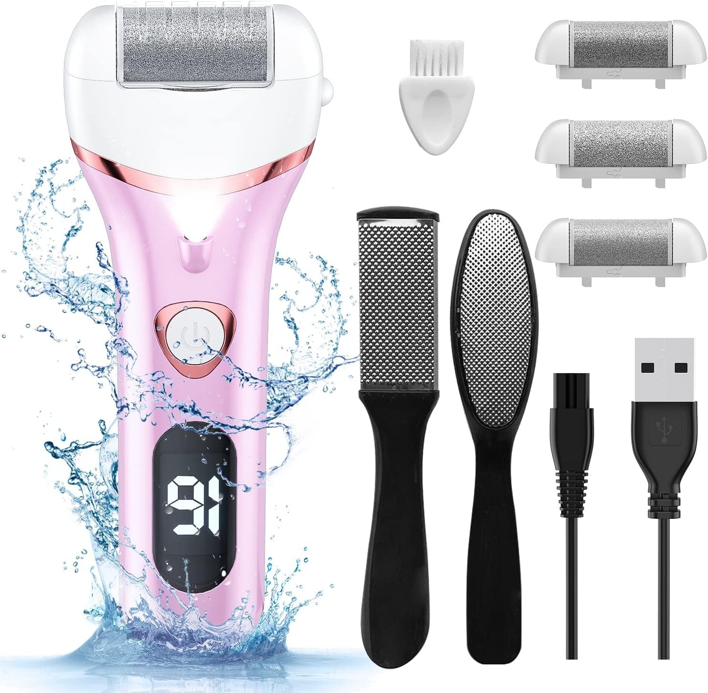 Electric Foot Callus Remover - Rechargeable Waterproof Pedicure Tool | 3 Rollers for Smooth Skin
