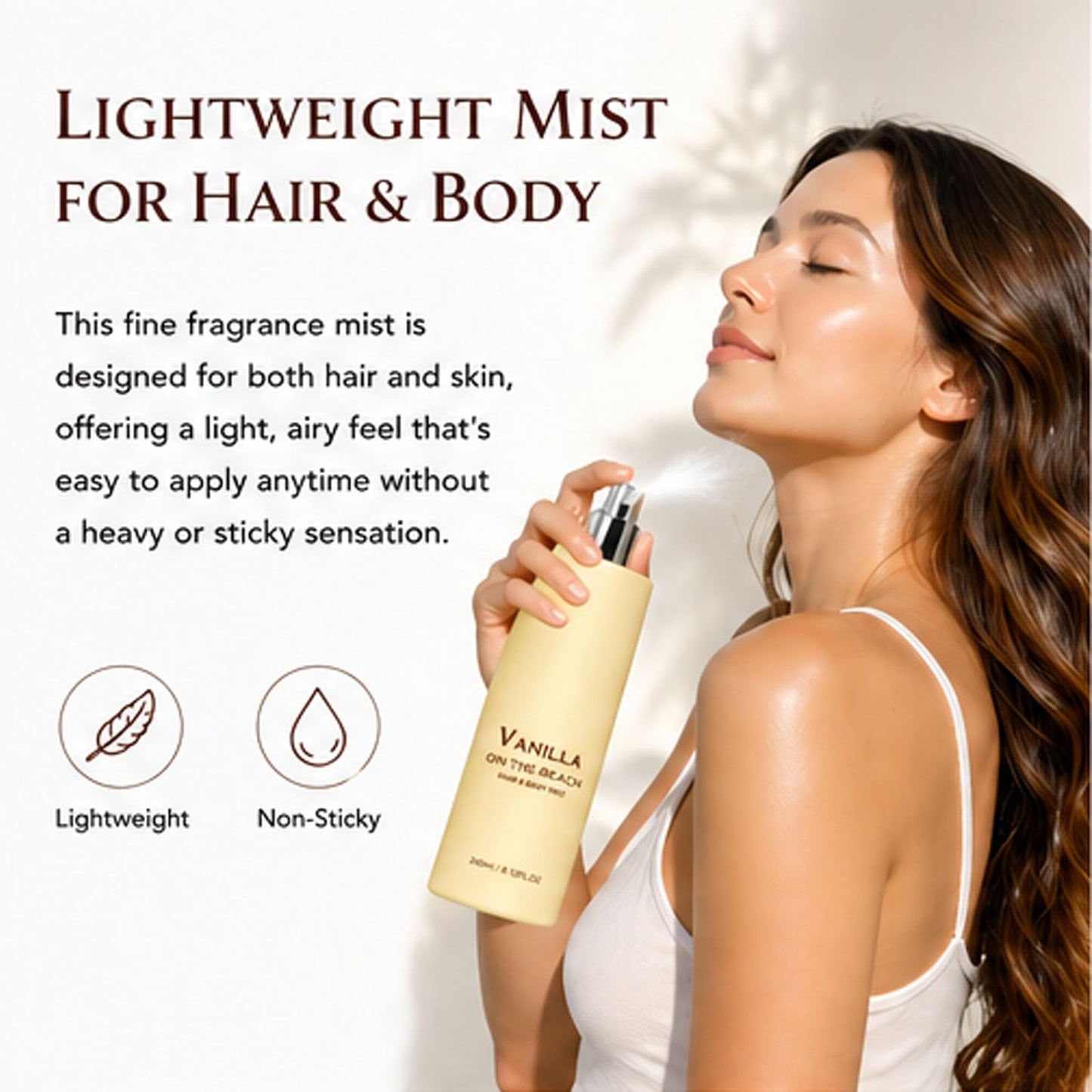 Vanilla on the Beach Hair and Body Mist, Warm Vanilla Coconut Fragrance Spray, Natural Vanillas & Beachscent, Long-Lasting Fresh Fragrance (2Pcs)