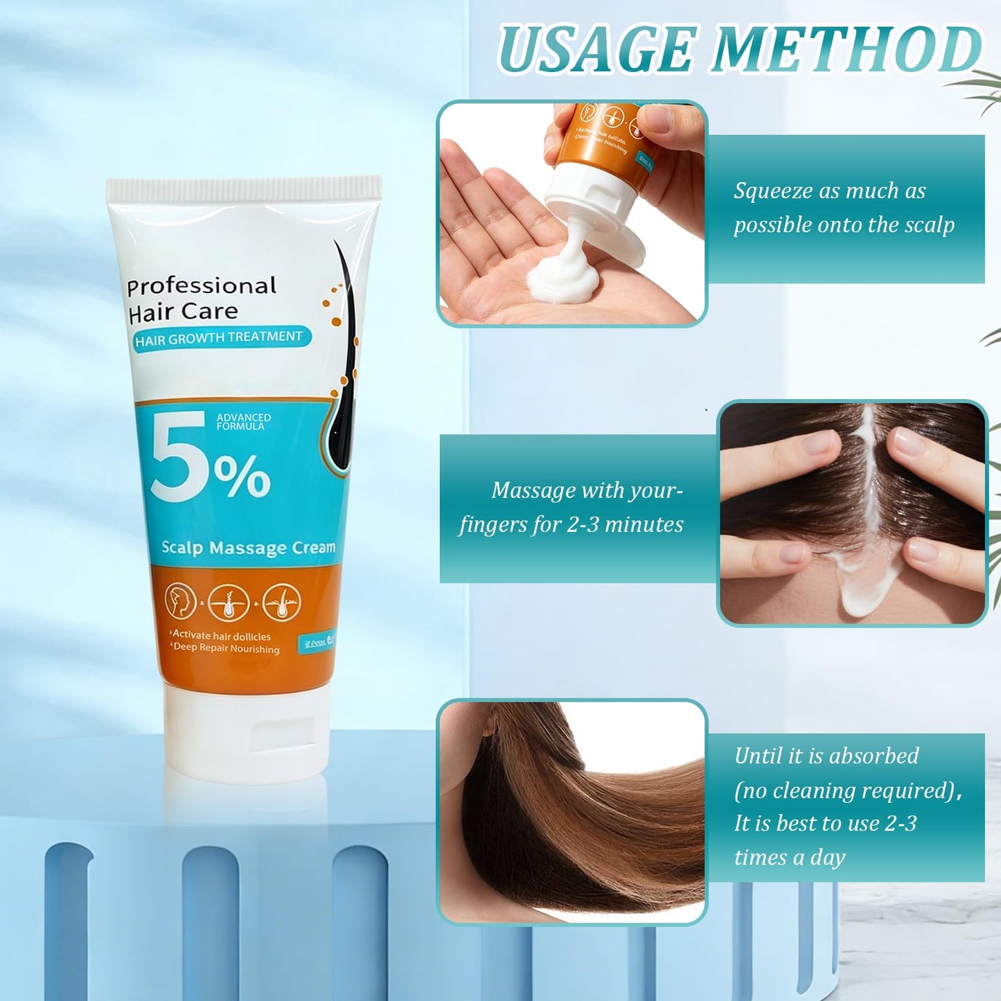 Minoxidil Hair Growth Cream - Anti Hair Loss Treatment for Men & Women | Fast Regrowth & Strengthens Roots (2PCS)