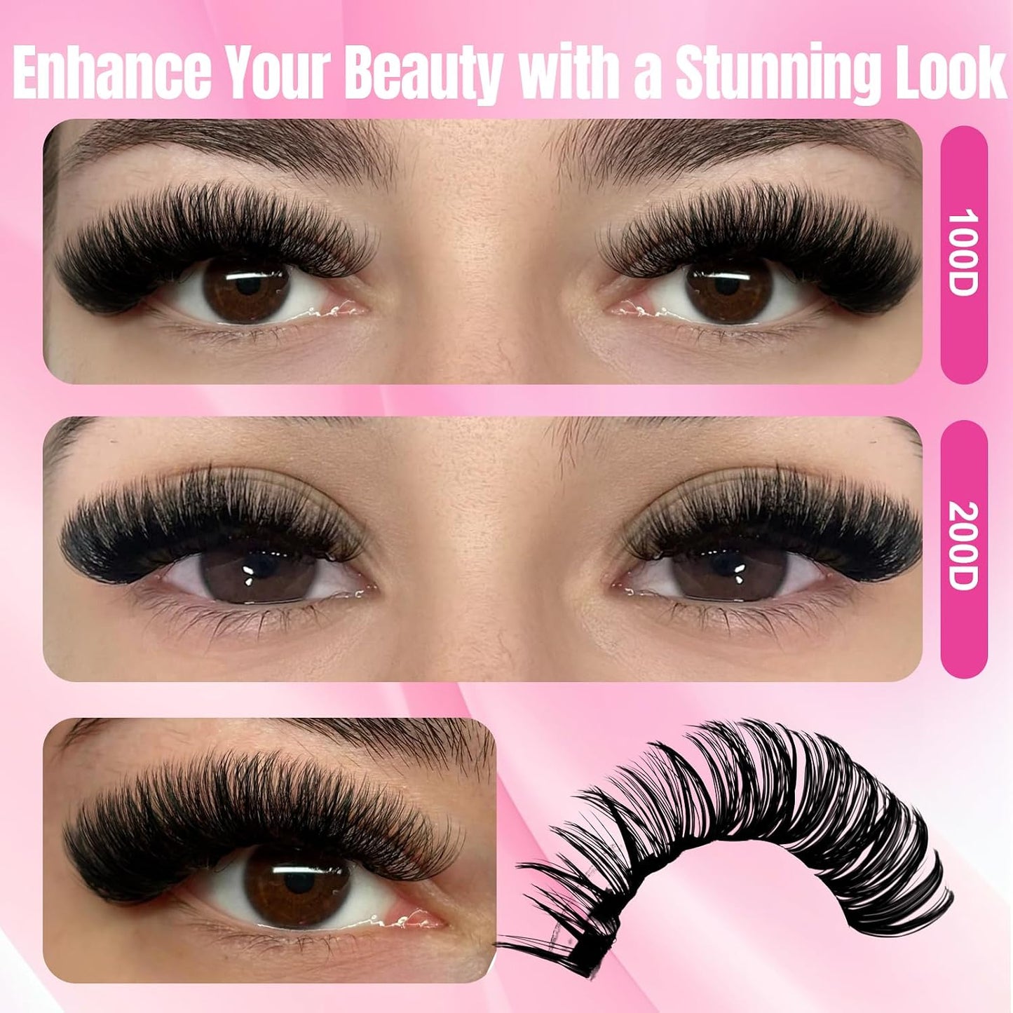 FADLASH Natural Eyelash Clusters - Fluffy 100D/200D Extensions | DIY Home Use, 8-16mm D Curl, 2 Pack