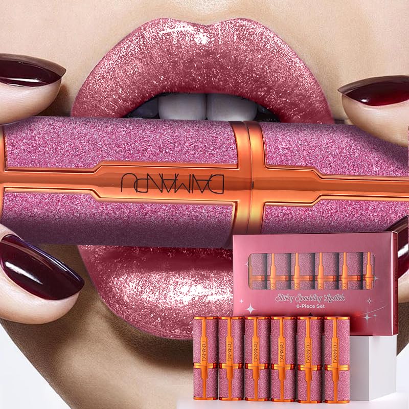LIONDANCE Metallic Glitter Lipstick - Pink Harmony Shimmer Lip Color