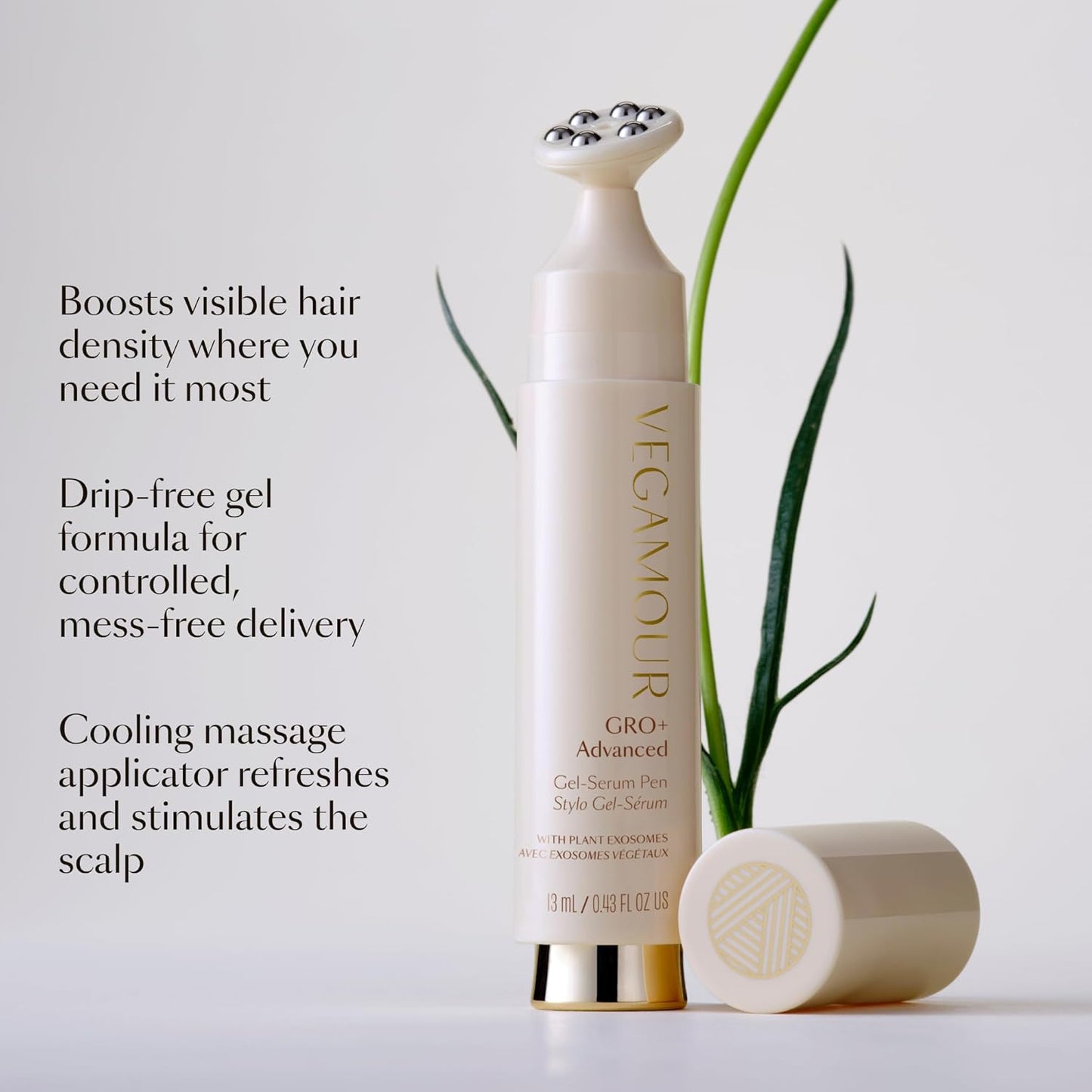 VEGAMOUR GRO+ Advanced Hair Density Gel-Serum | Cooling Massage Pen for Thinning Hair, Vegan & Cruelty-Free