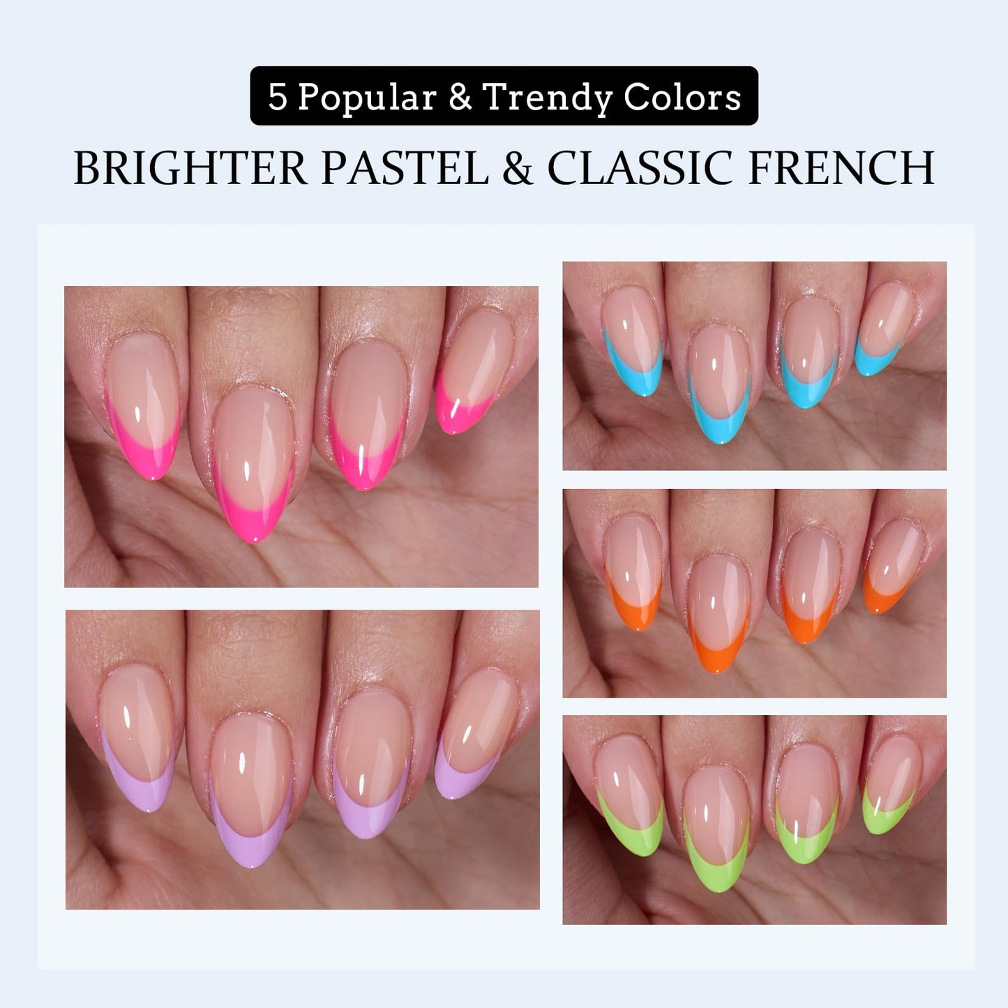 BTArtboxnails XCOATTIPS French Gel Nails - French Tip Press on Nails, Short Almond Nail Tips, Bright Pastel Soft Gel Nails False Nail, Soak Off Acrylic Fake Nails Art Extensions