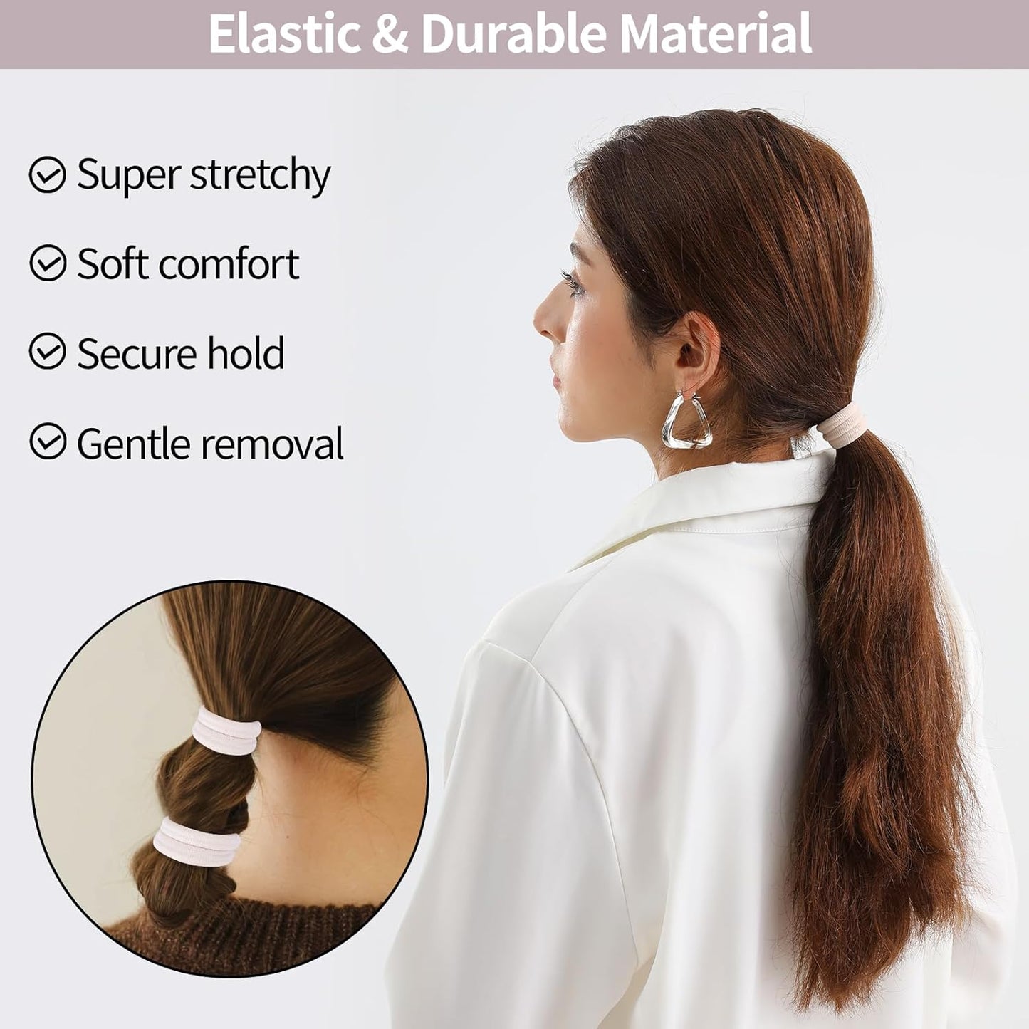 Seamless Elastic Hair Ties - 150 Pcs No Damage Ponytail Holders for Thick & Thin Hair | Soft Beige Bands