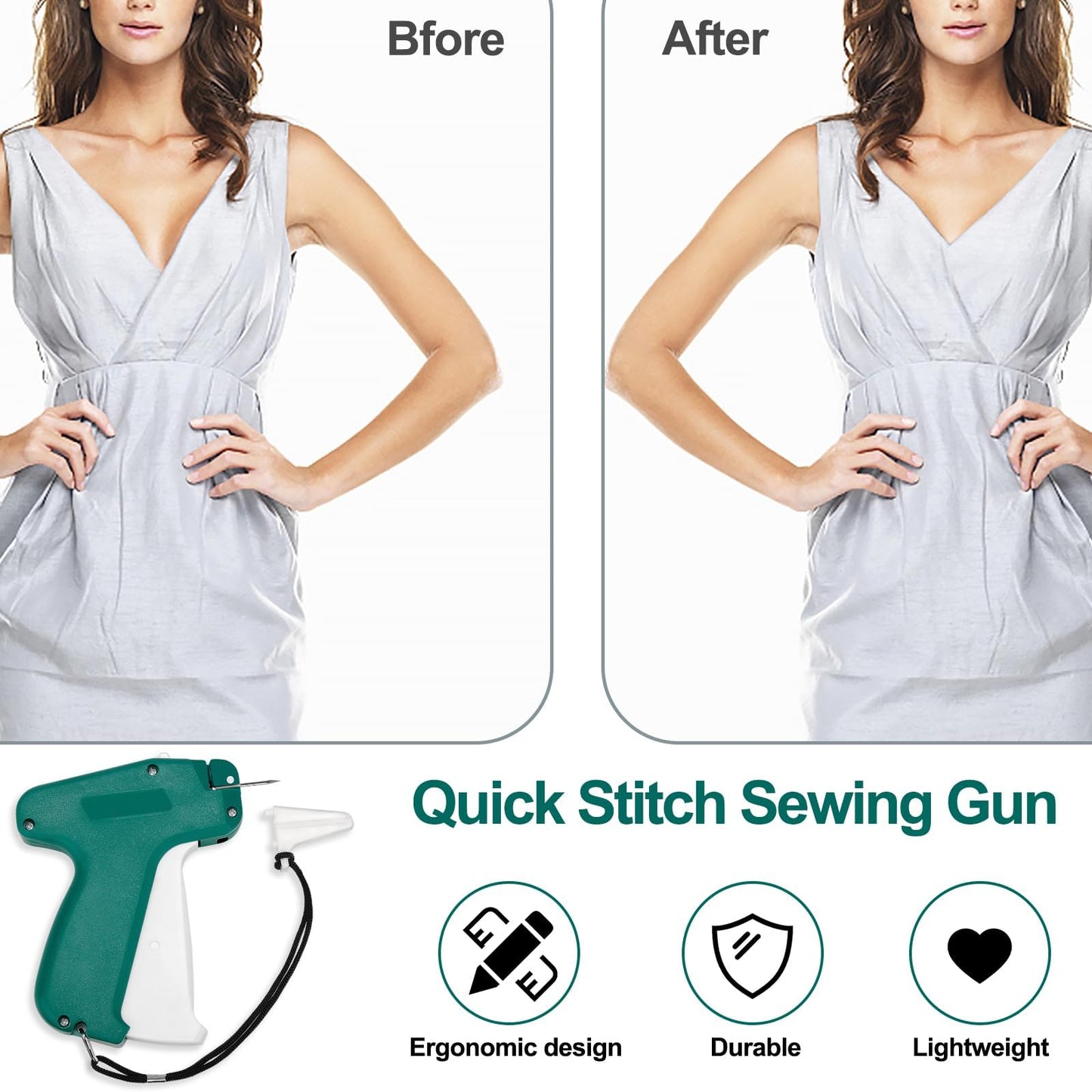 Stitch Gun for Clothes, Quick Stitch Sewing Gun Quick Clothing Fixer Gun Fine Stitch Tag Gun for Clothing Quilting Hemming Mini Stitch Tagging Gun Kit with 6 Needle, 2500 White & 2500 Black Fasteners