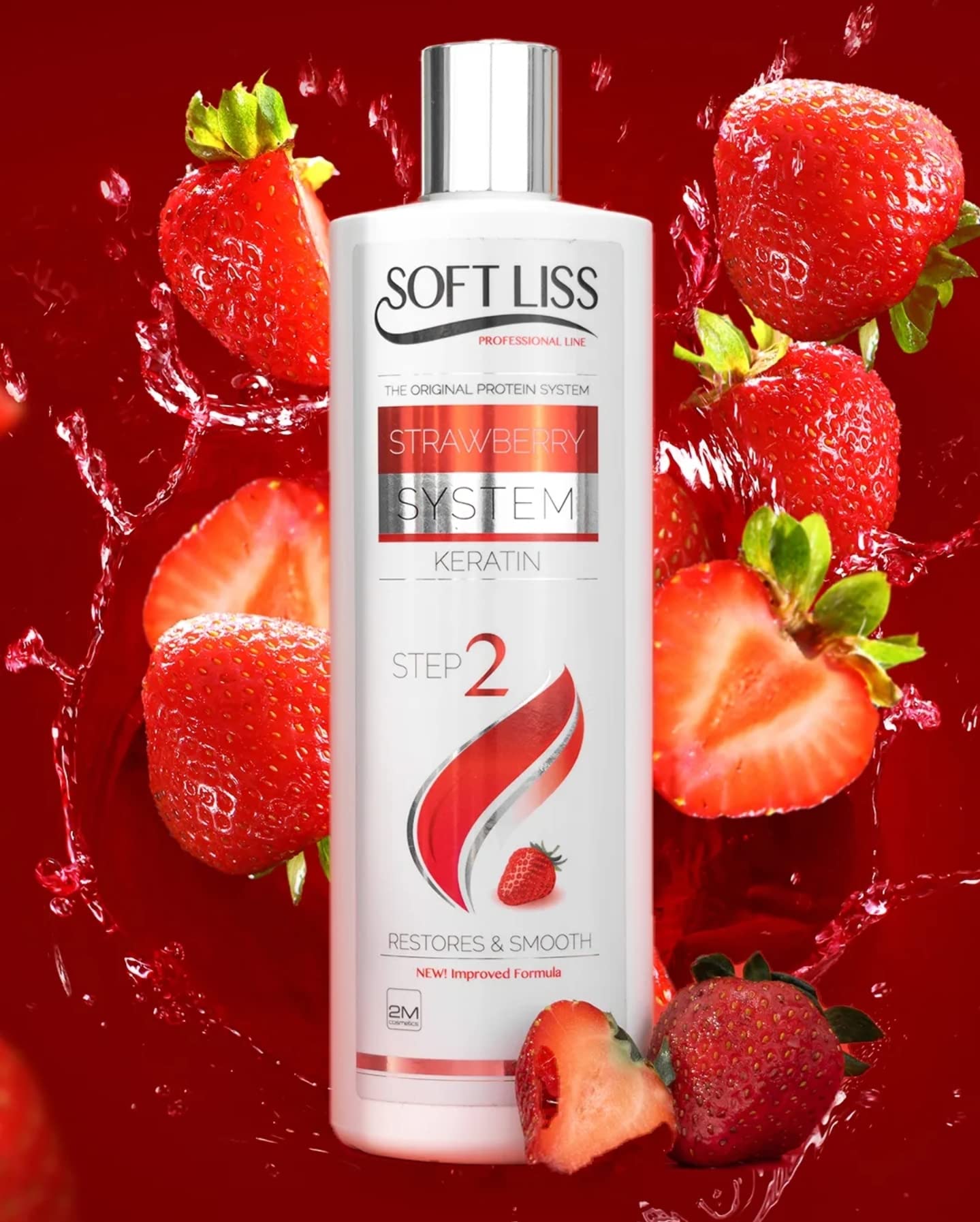 Soft Liss Keratin Brazilian Treatment Soft Liss Morango Kit 8oz Formaldehyde Free Unisex Hair Treatment Strawberry Scent Keratin and Strawberry Extract-based Straight Hair Care Agent