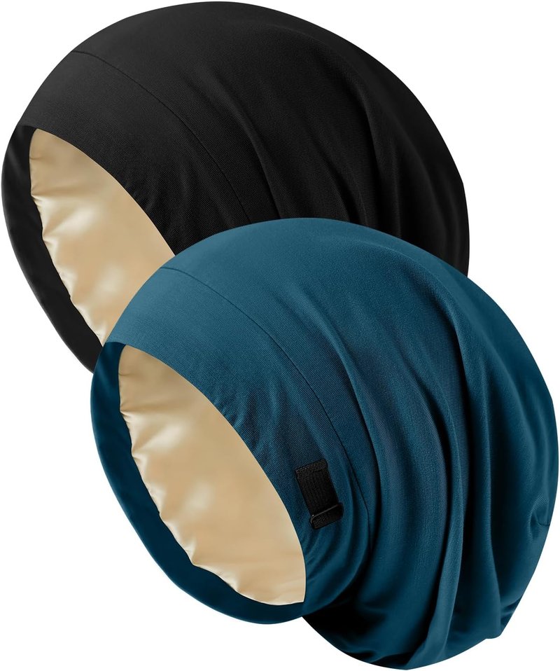 Silk Satin Lined Bonnet - Adjustable Sleep Cap for Women & Men | 2 Pcs Hair Wrap Set