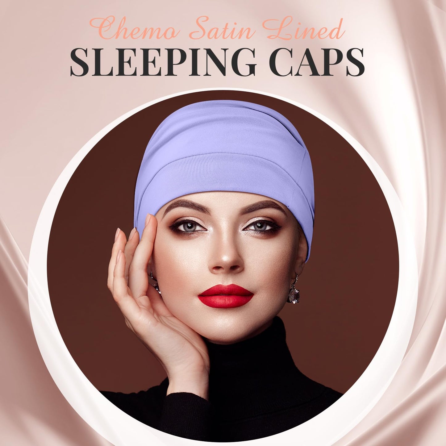 JenPen 4 Pcs Silk Satin Sleeping Bonnet for Women, Soft Chemo Satin Lined Headwear, Stay on All Night Hat for Curly Long Hair(Purple, White, Flesh Pink, Sky Blue)