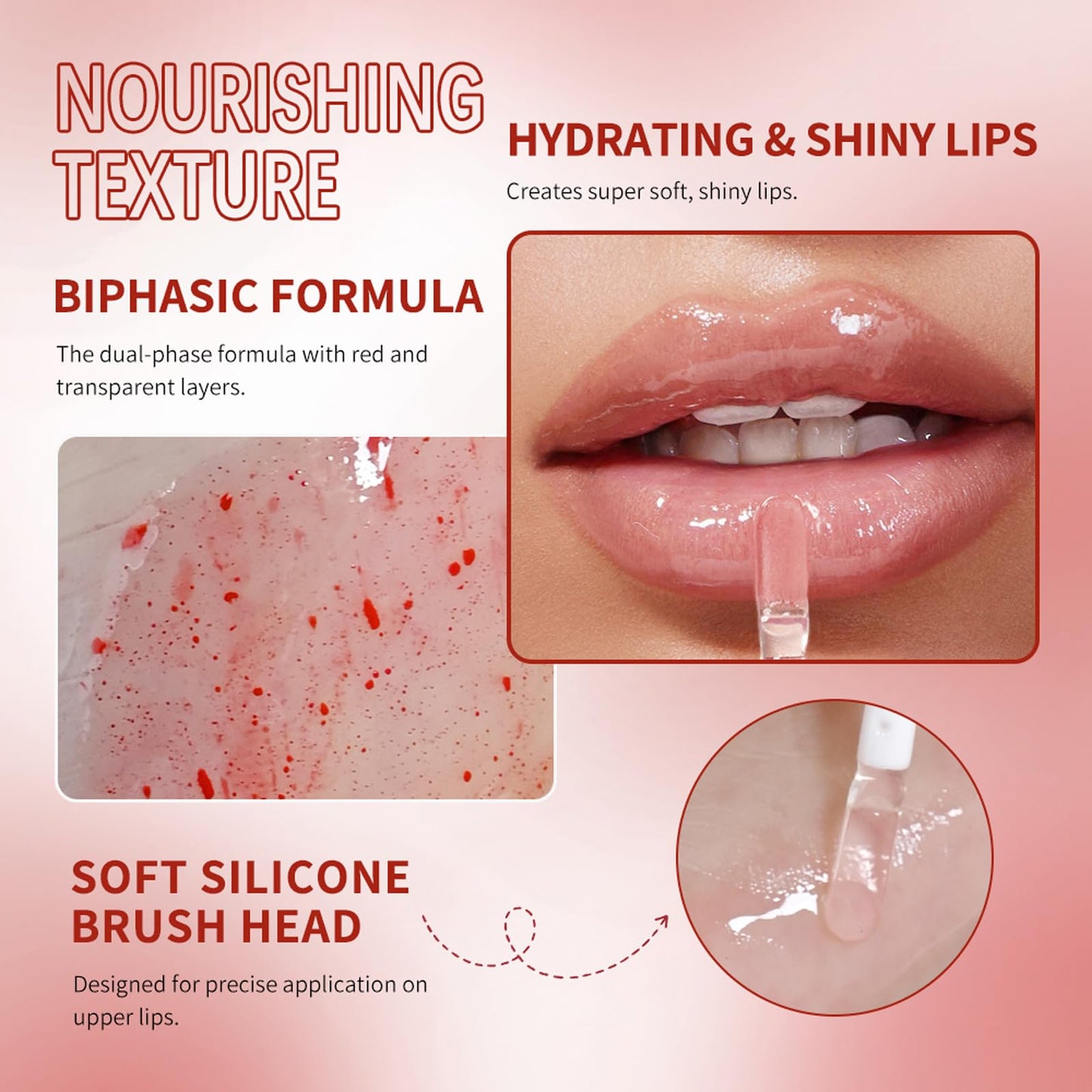 Dual-Phase lip oil, Moisturizing Nourishing Shiny Red and Transparent layer lip gloss, Natural and Fresh Bitten Lip Makeup