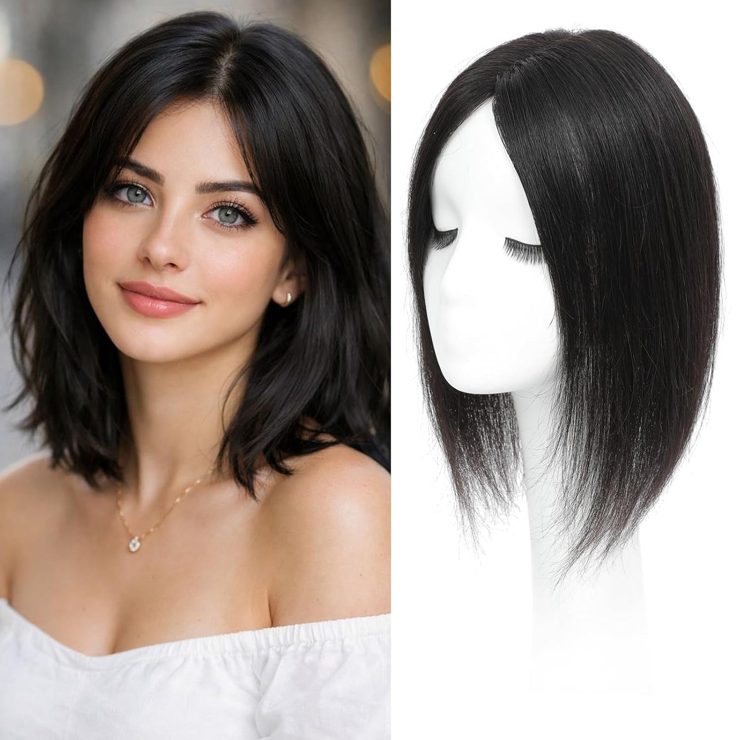 Real Human Hair Toppers for Women - 12 Inch Thinning Hairpieces | Dark Brown Color