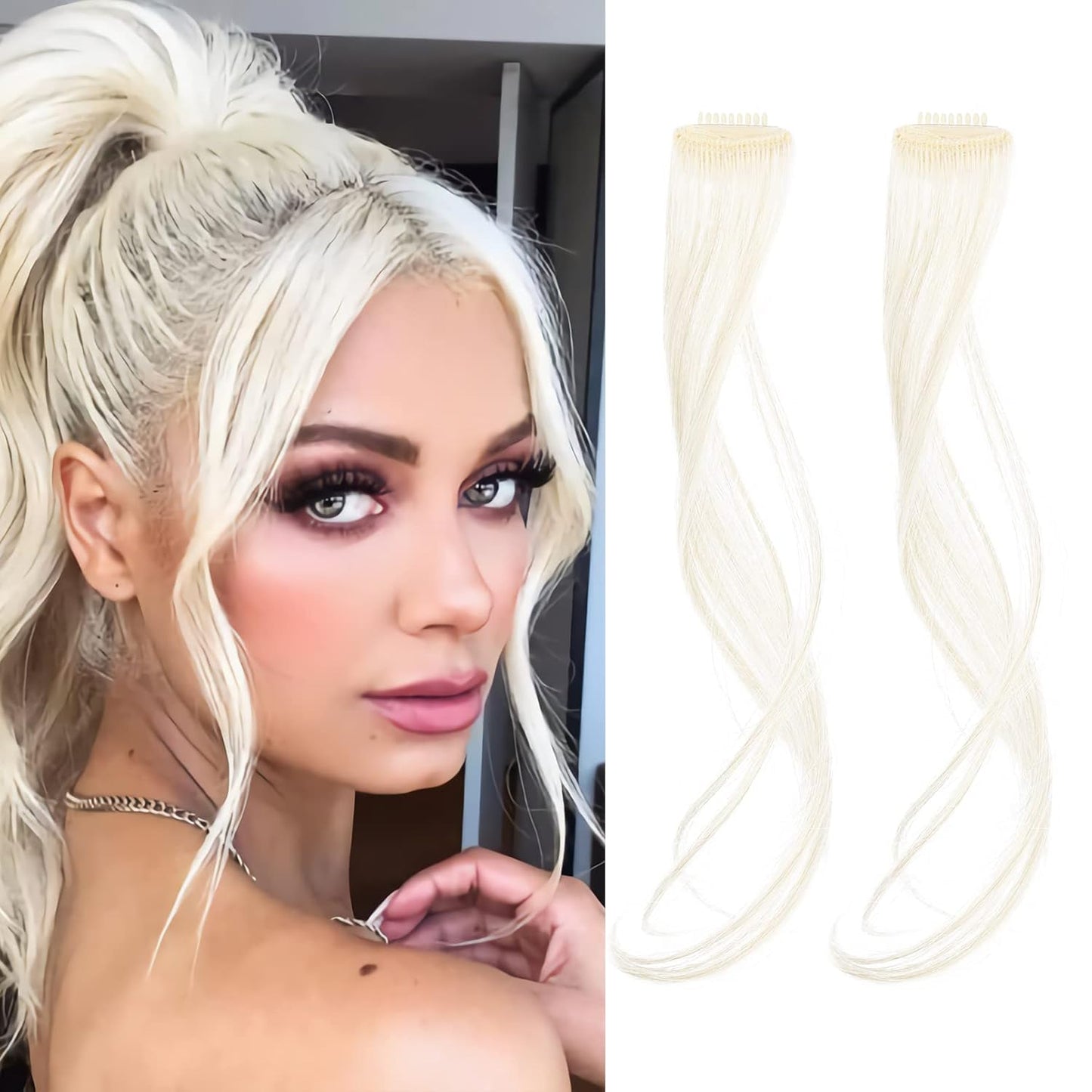 Long Side Air Bangs - Wavy Curly Clip-In Curtain Bangs for Women | 12 Inch Face-Framing Highlights in Grey/Brown/Silver/White