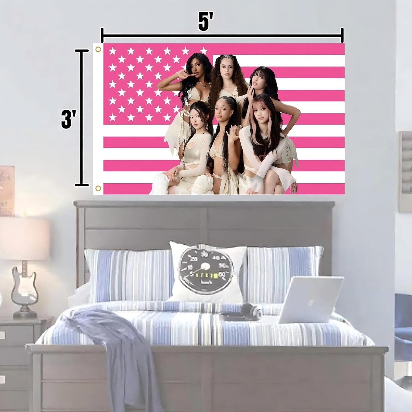 Pink American Flag Tapestry - 3x5 FT Polyester Wall Hanging with Brass Grommets | Single-Sided Print for Bedroom Decor